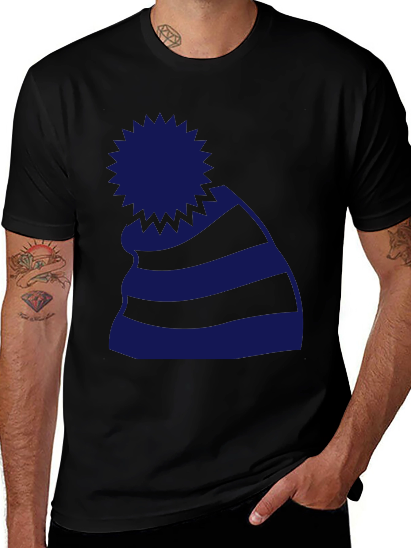 Striped Beanie Graphic Tee - Casual Style