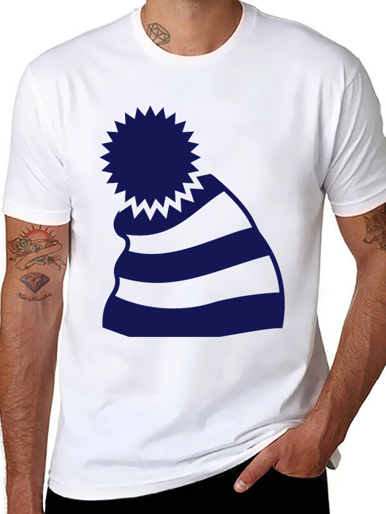Striped Beanie Graphic Tee - Casual Style