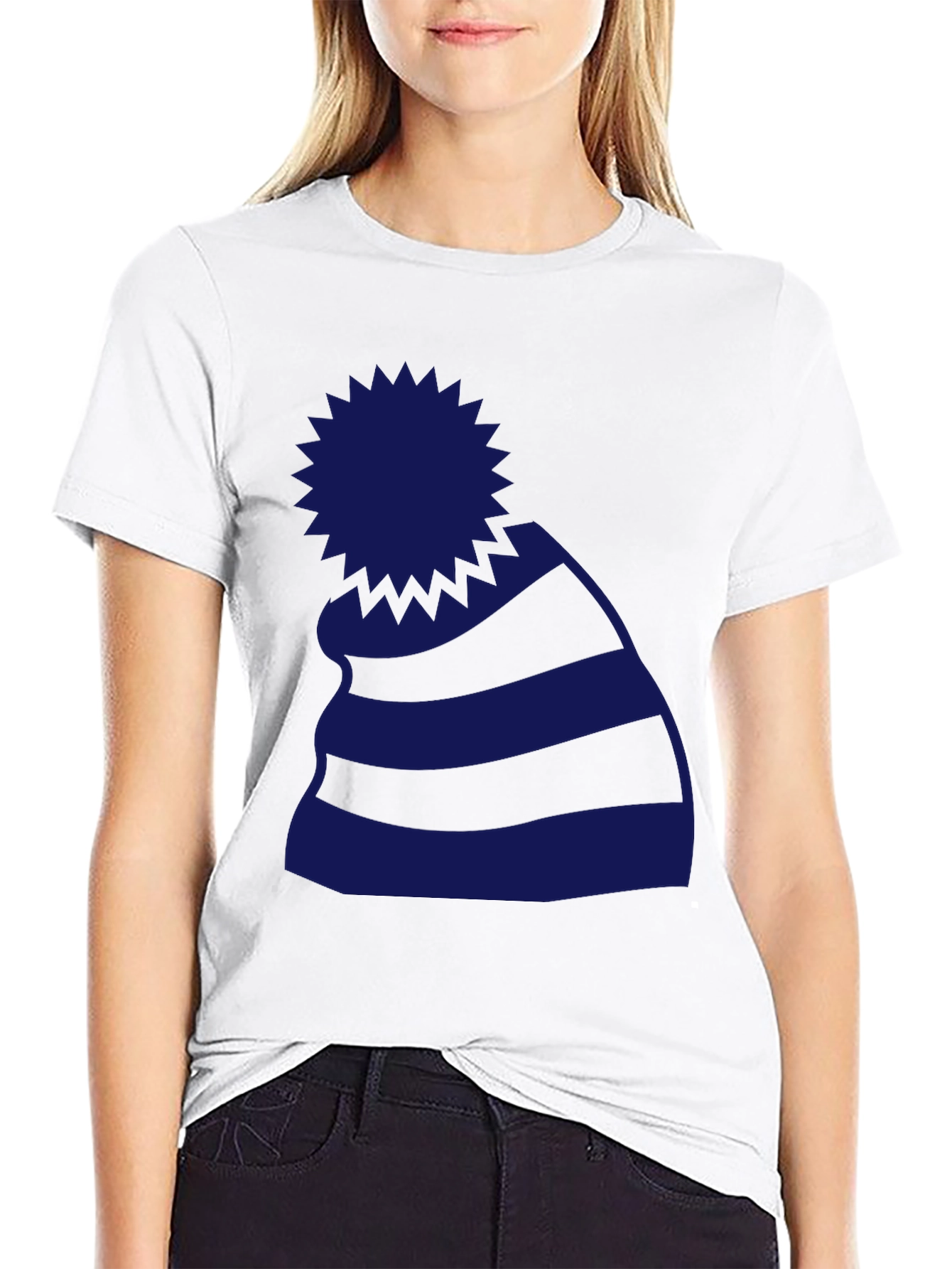 Striped Beanie Graphic Tee - Casual Style