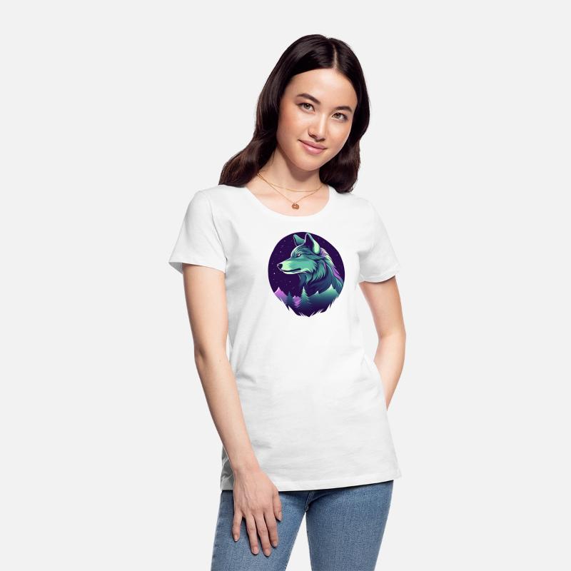 Starry Night Wolf With Northern Light Colors