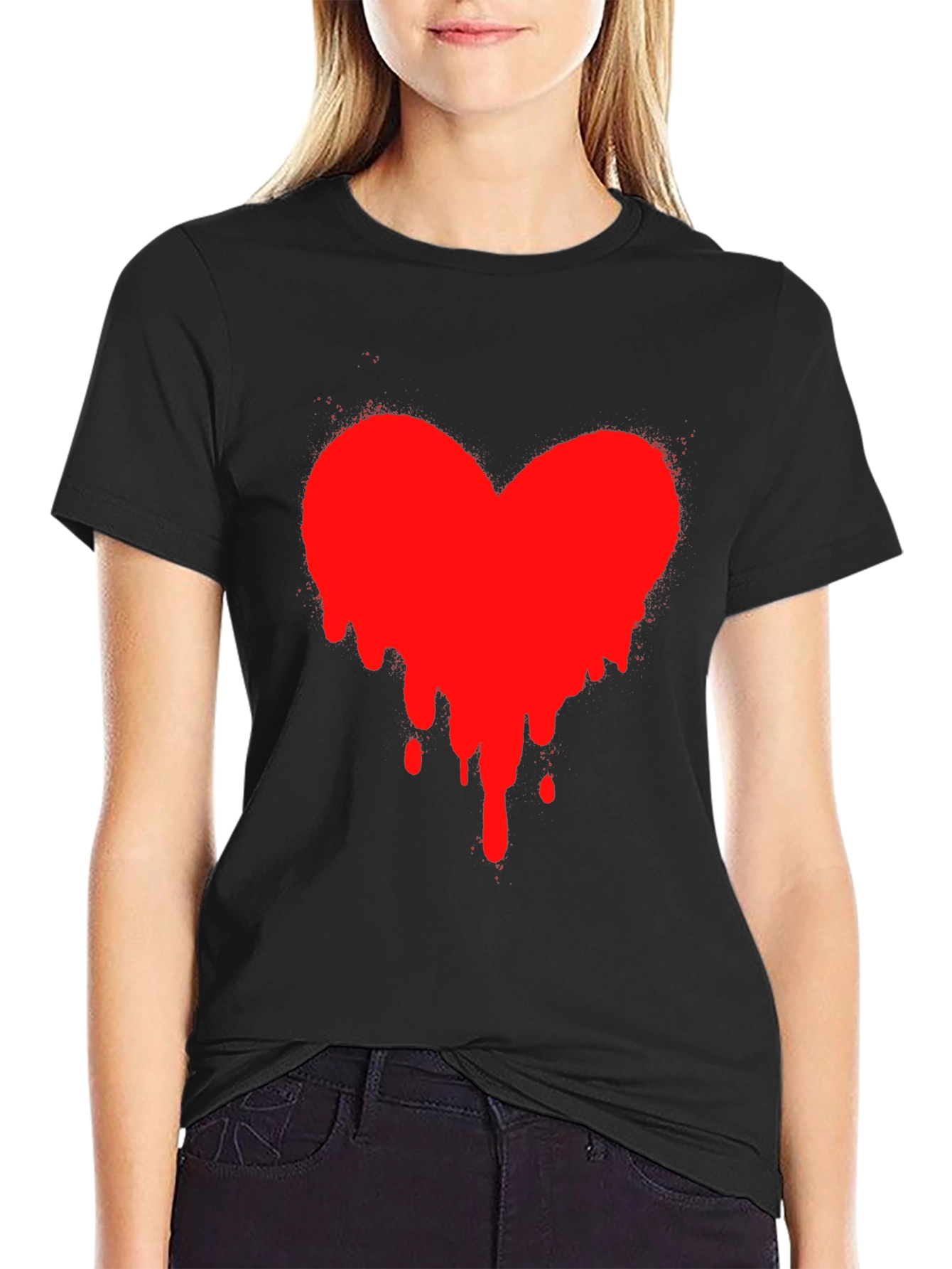 Heart Drip Black T-Shirt - Express Your Love!