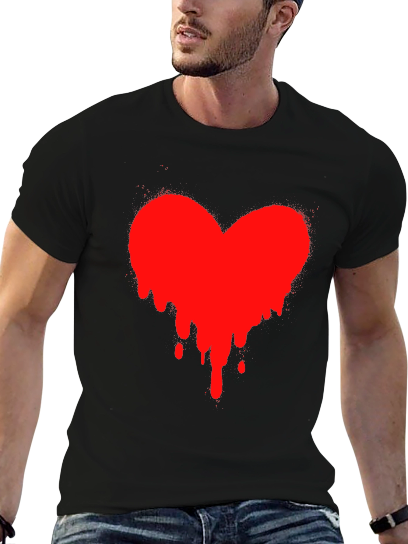 Heart Drip Black T-Shirt - Express Your Love!