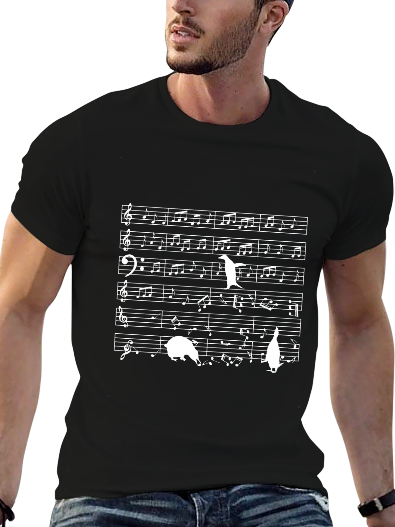 Musical Penguin T-Shirt - Black Cotton Tee