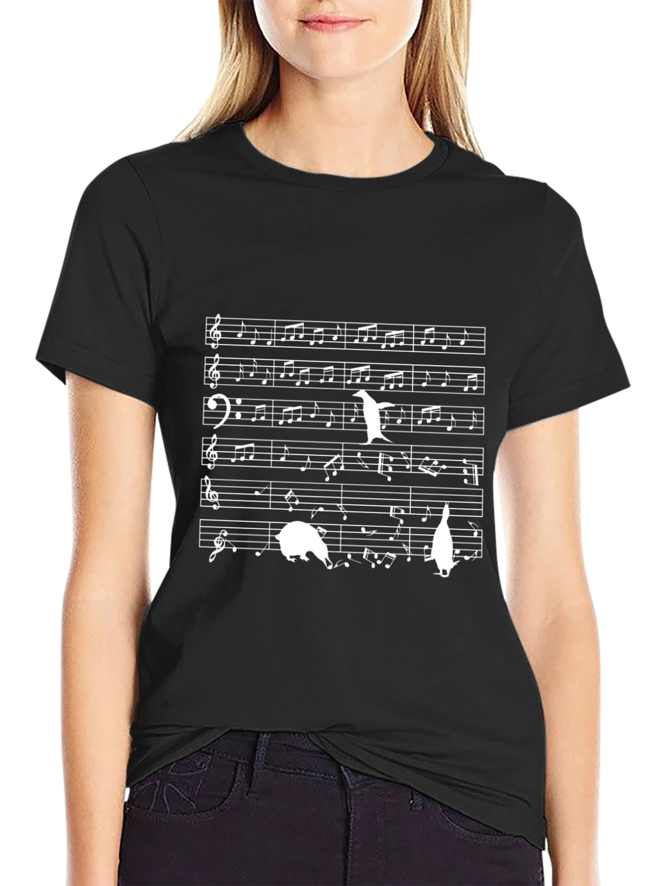 Musical Penguin T-Shirt - Black Cotton Tee