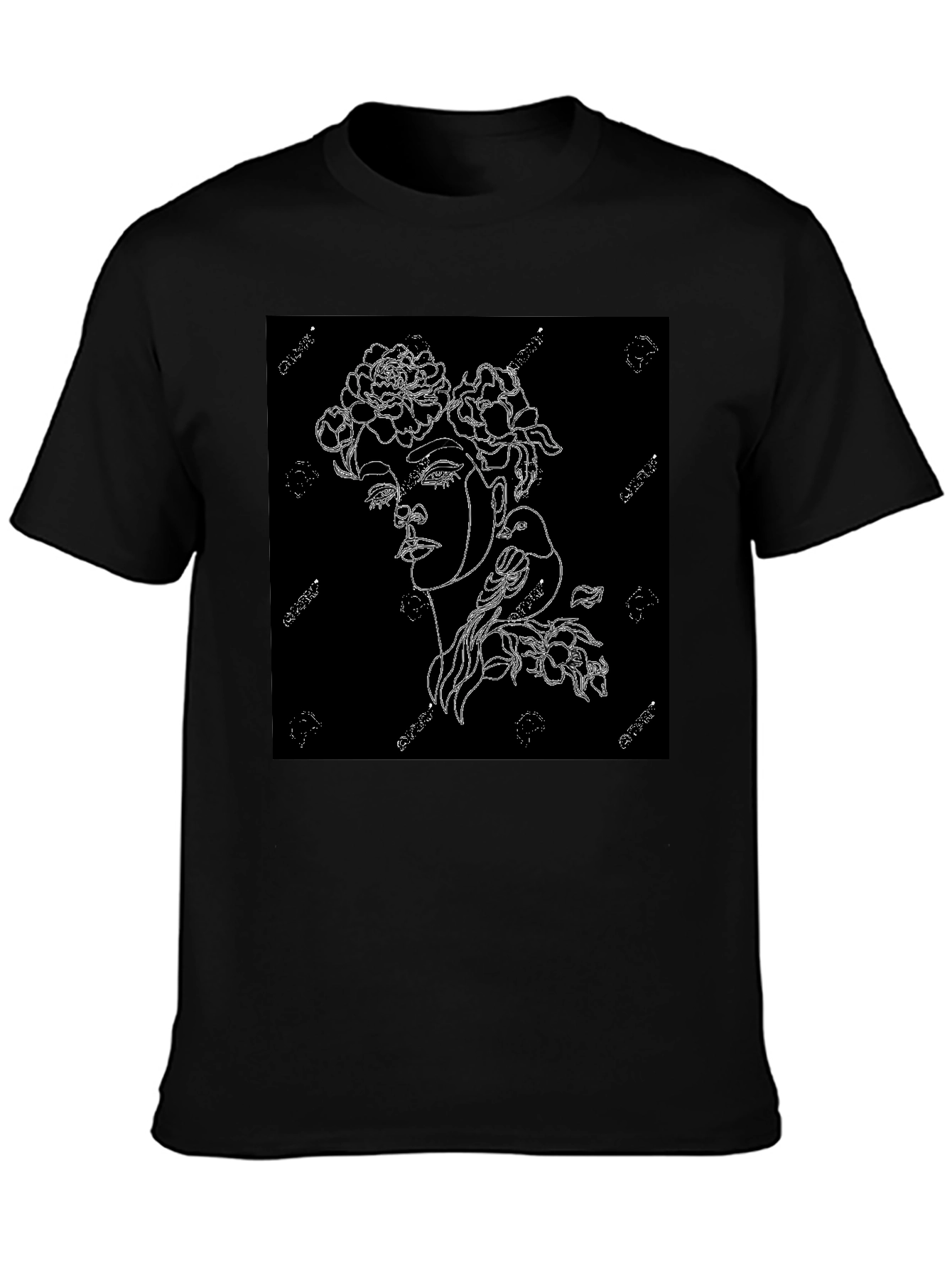 Black T-Shirt with Floral Woman Graphic