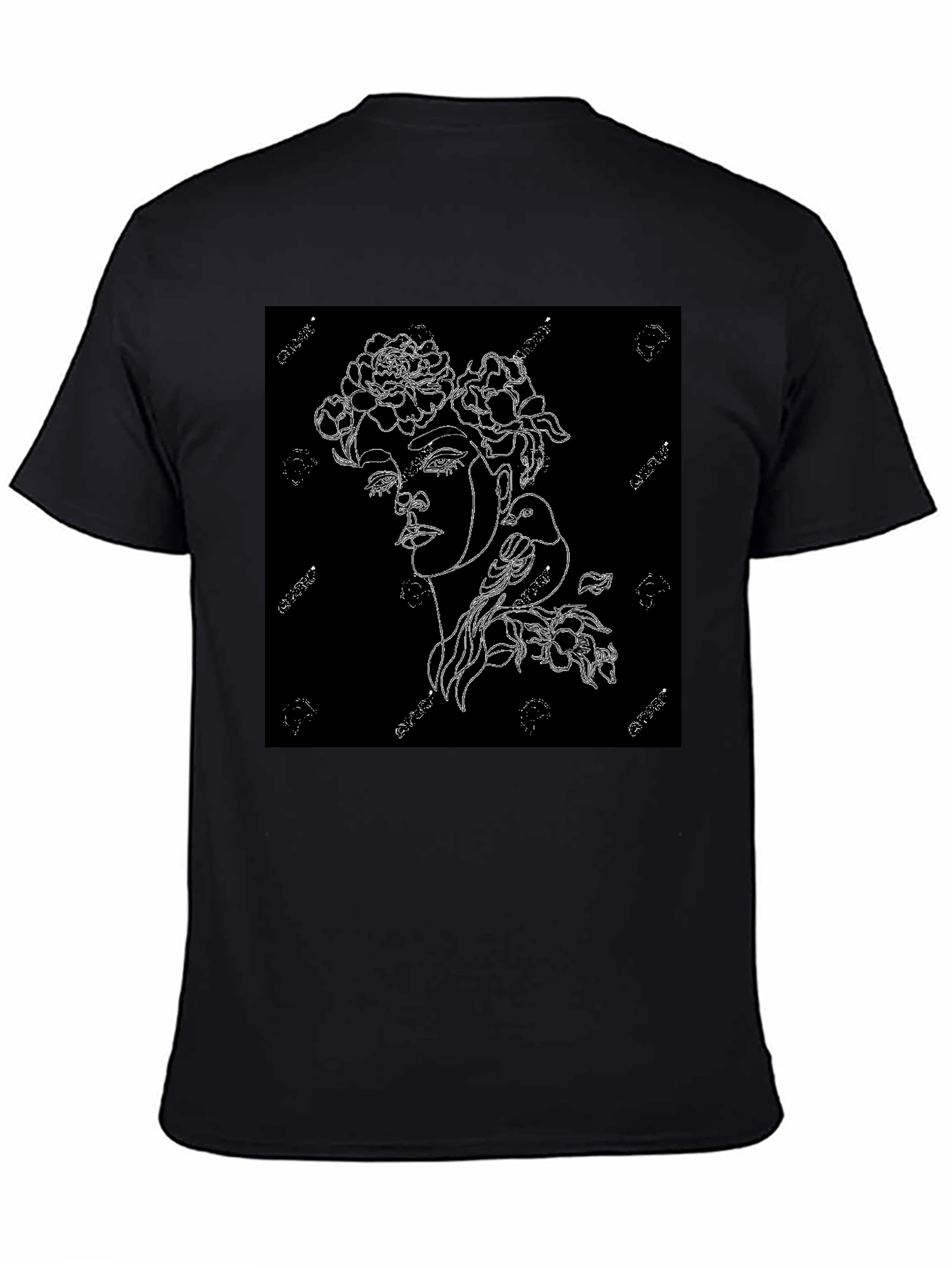 Black T-Shirt with Floral Woman Graphic