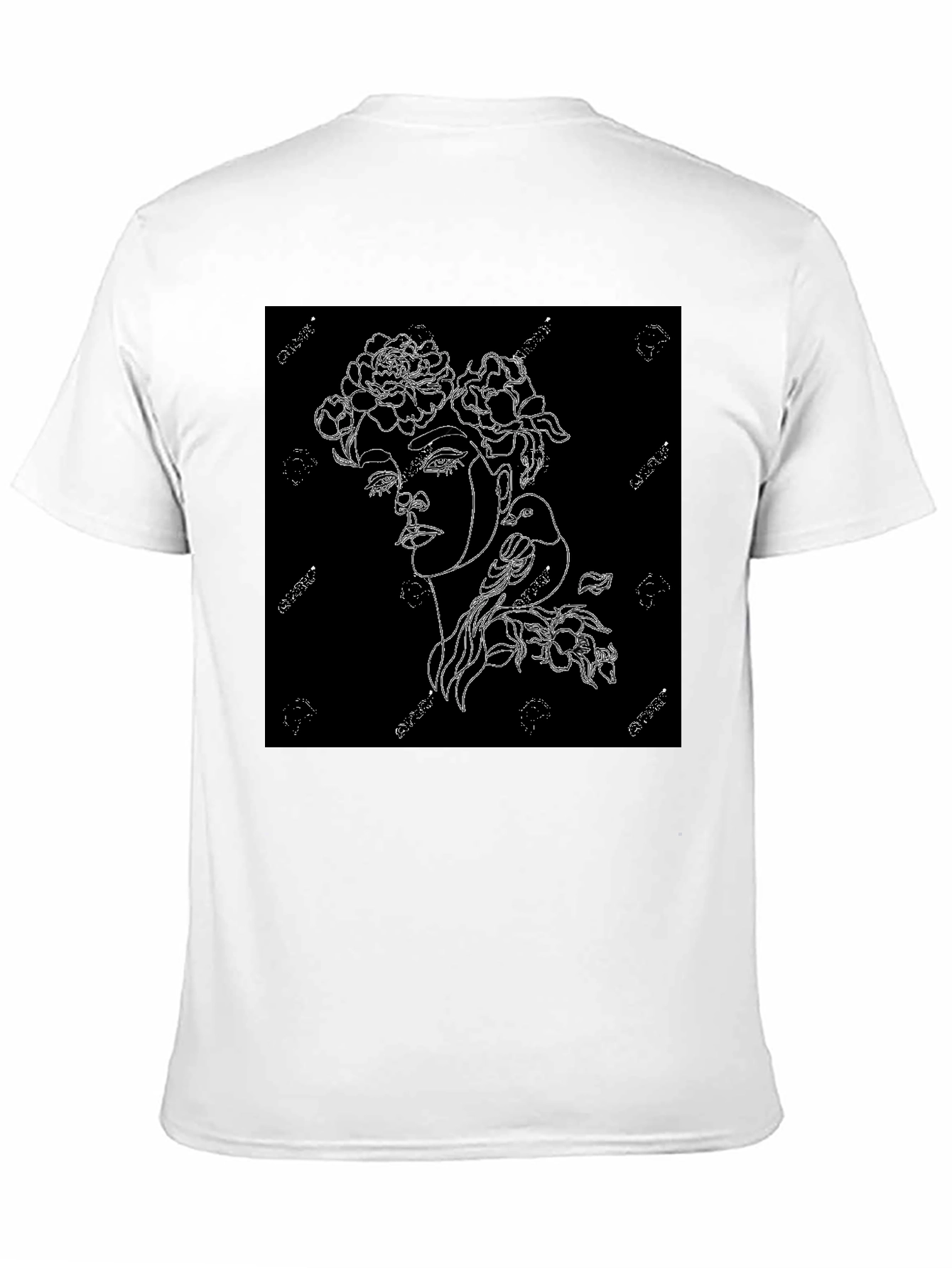 Black T-Shirt with Floral Woman Graphic