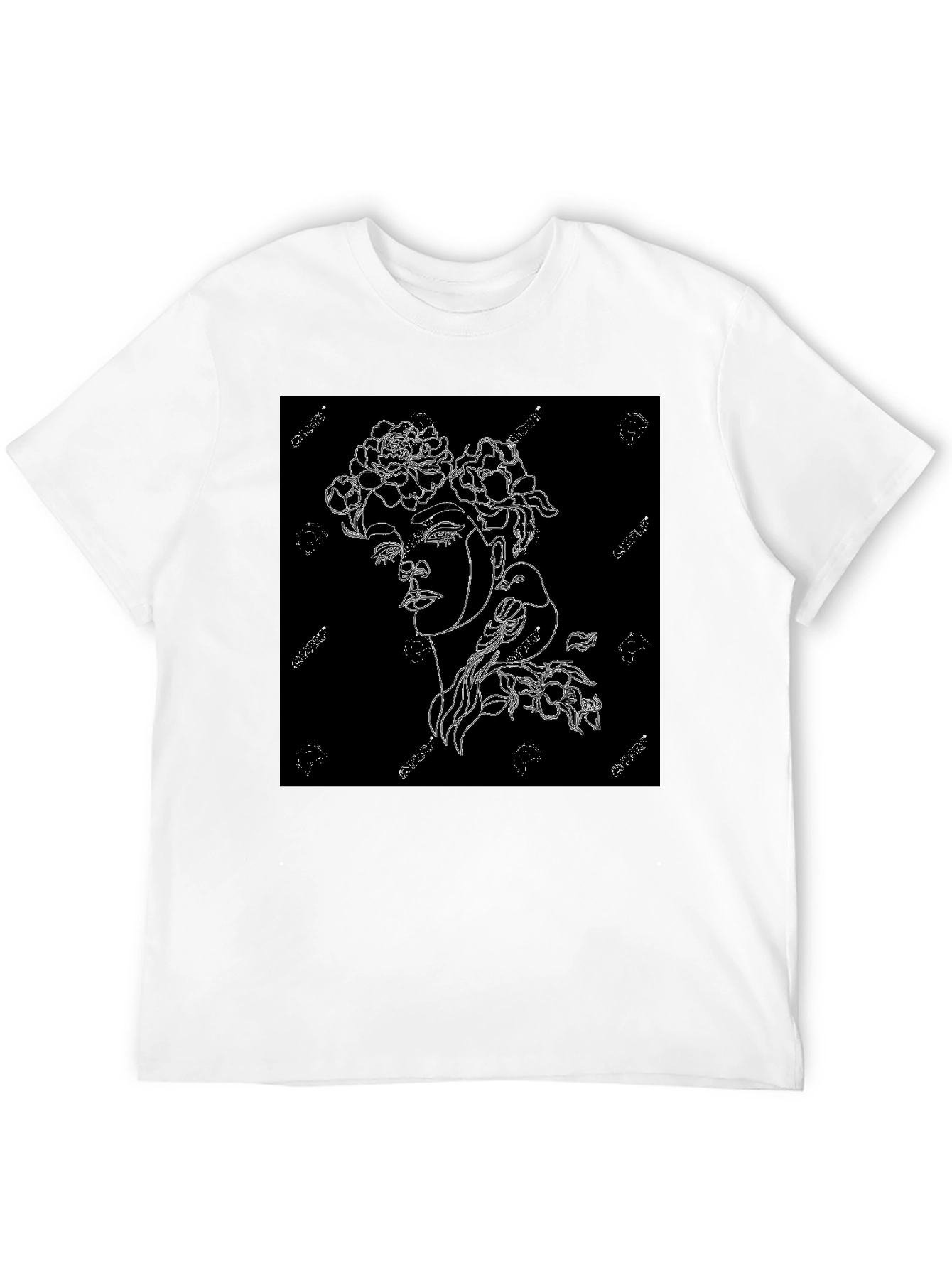Black T-Shirt with Floral Woman Graphic