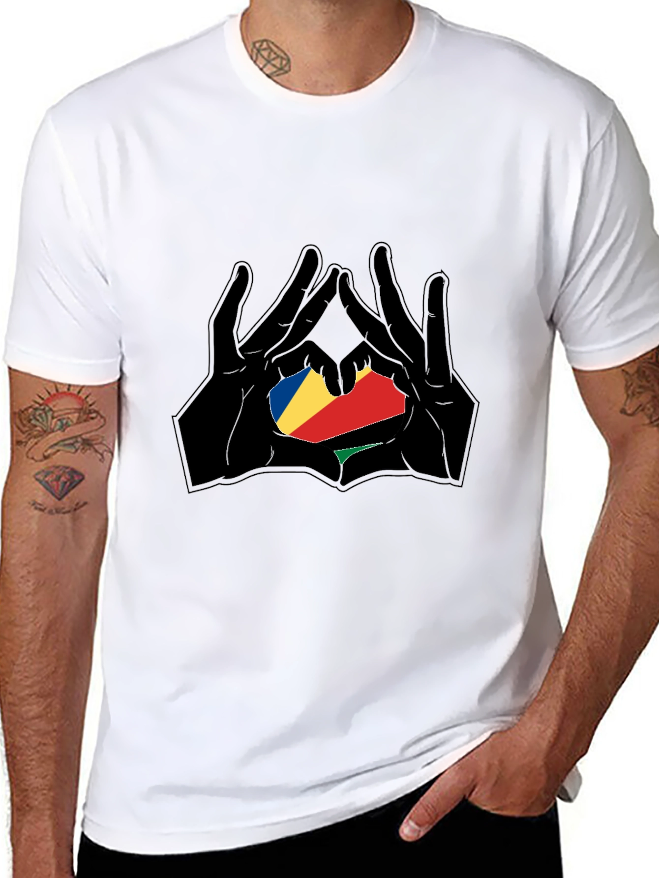 Seychelles Flag Heart Hands T-Shirt