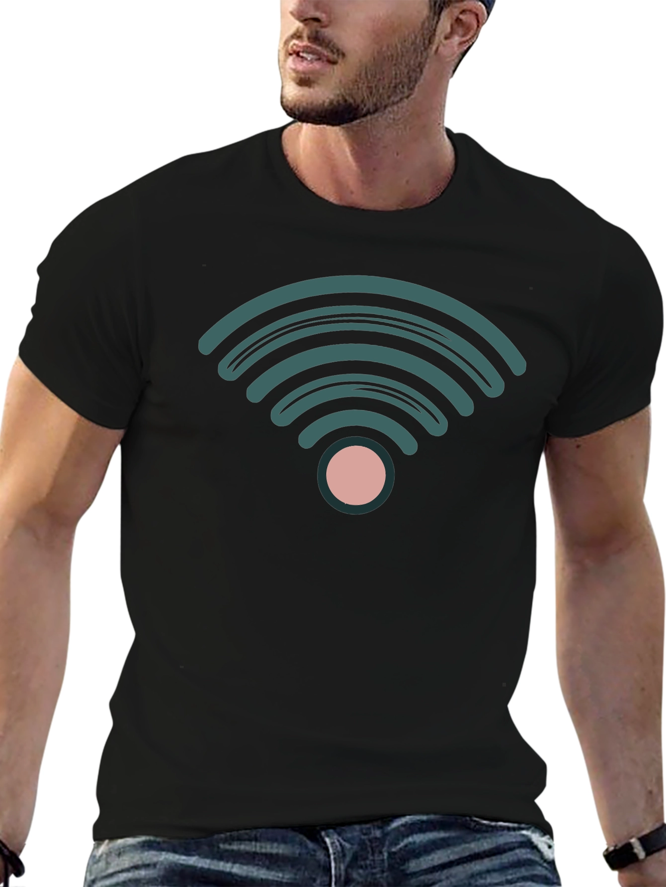 Stylish WiFi Symbol Black T-Shirt