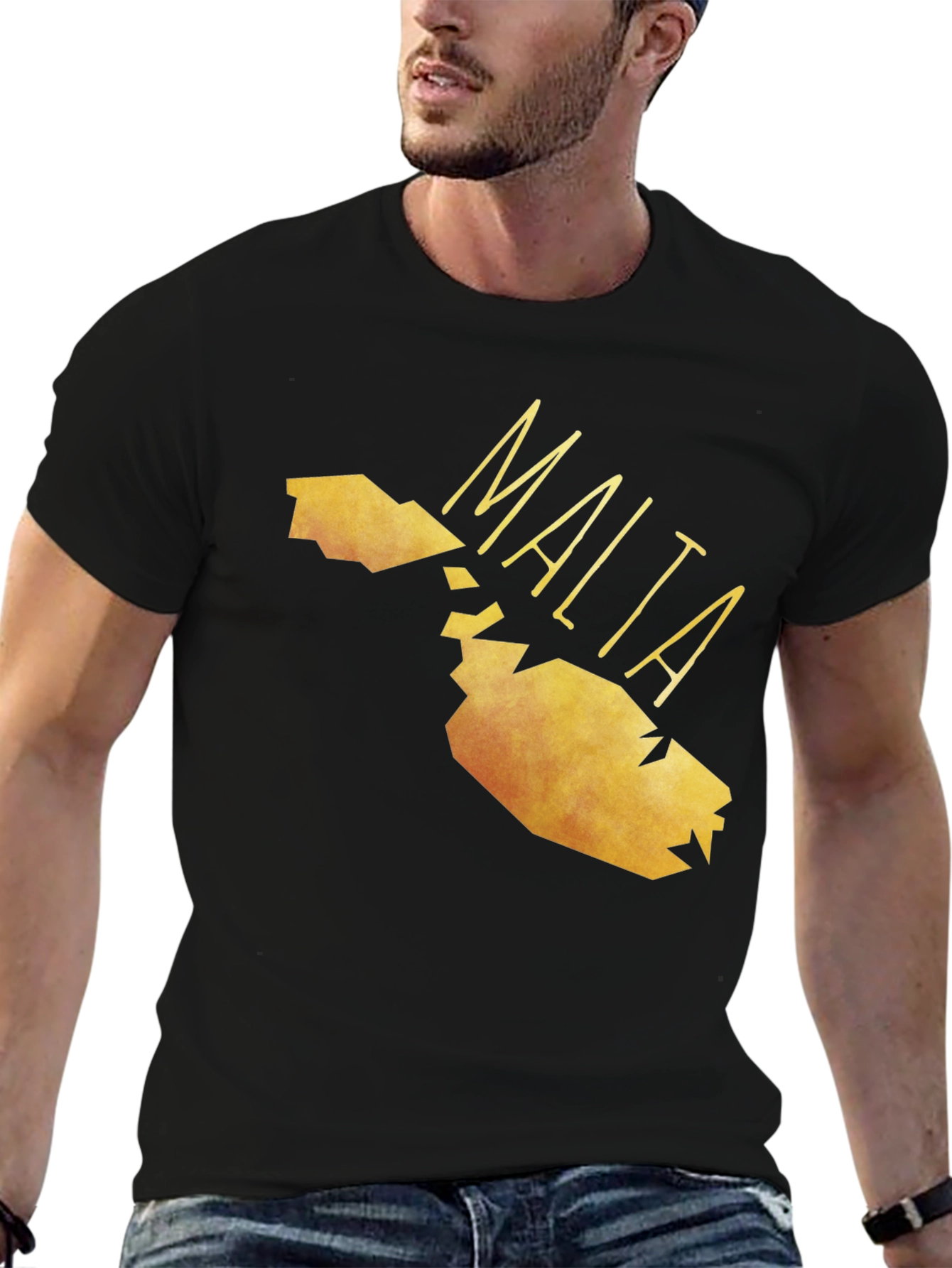 Malta Map Graphic Tee - Black Cotton T-Shirt