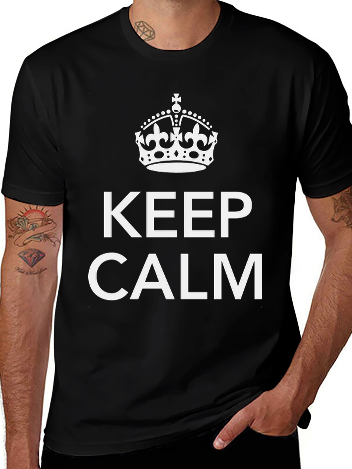 Keep Calm Graphic Tee - Black Crew Neck T-Shirt
