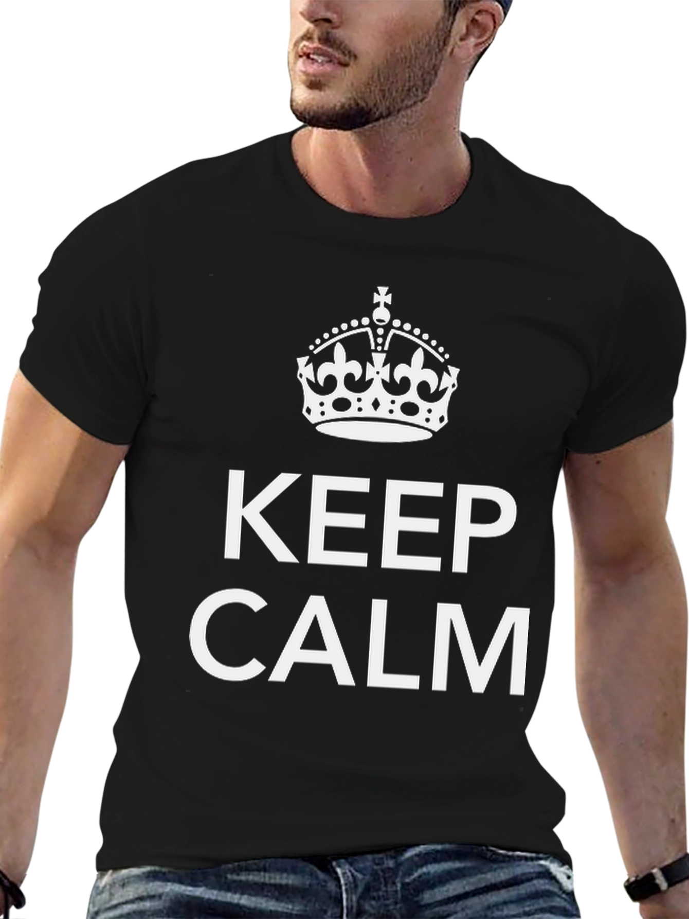 Keep Calm Graphic Tee - Black Crew Neck T-Shirt