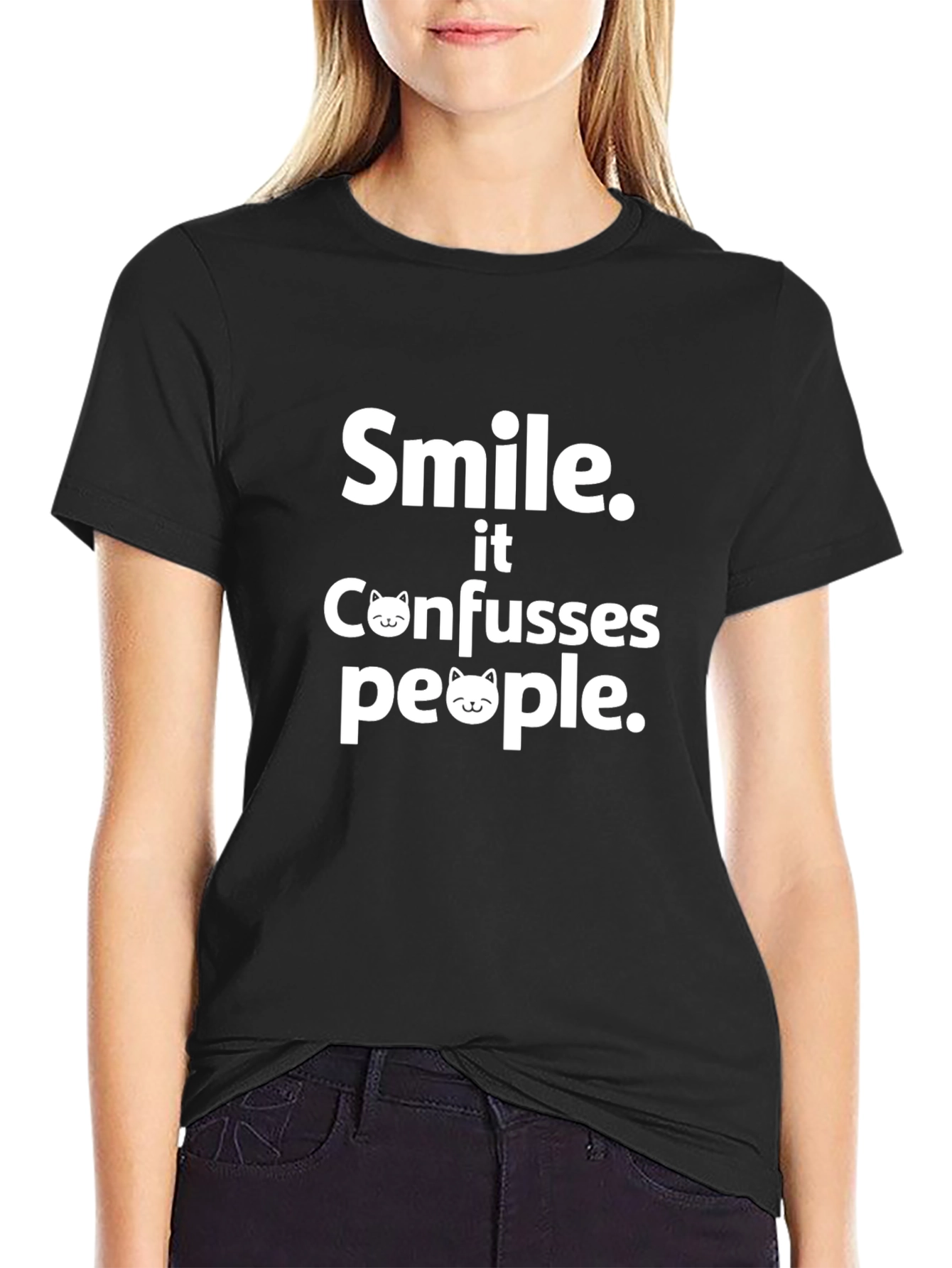 Smile Confuses People Black Graphic Tee