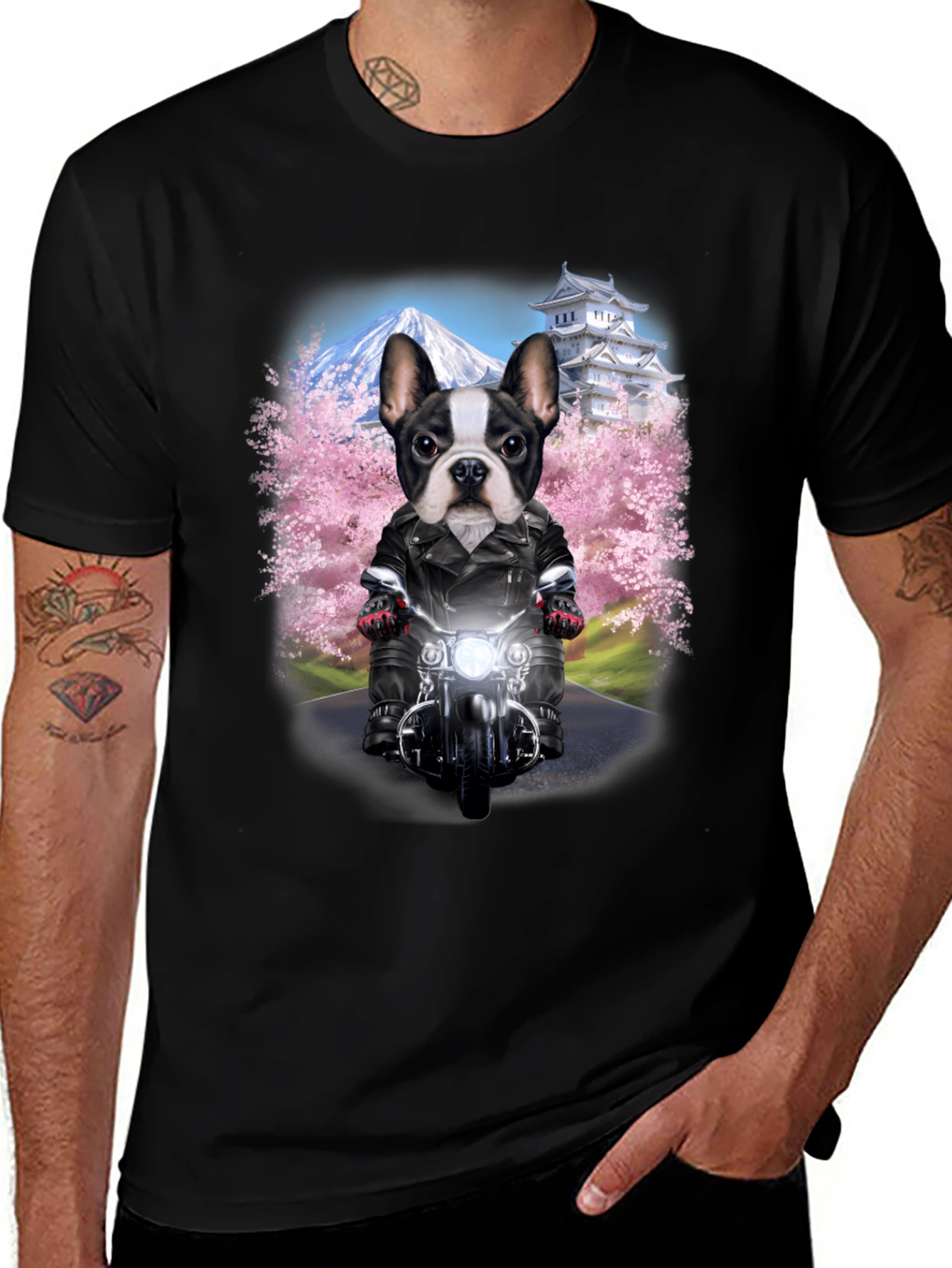 Dog Biker T-Shirt - Mount Fuji Japan
