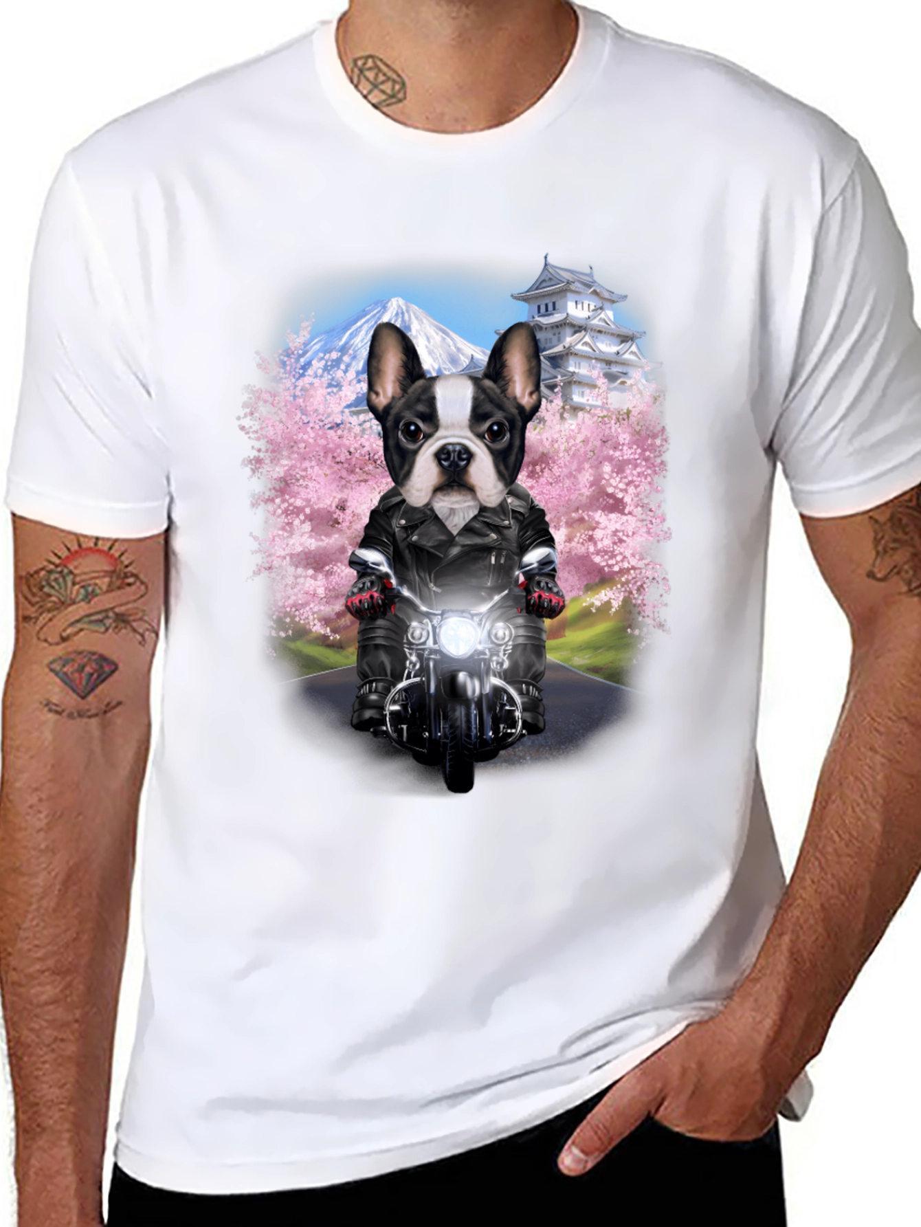 Dog Biker T-Shirt - Mount Fuji Japan