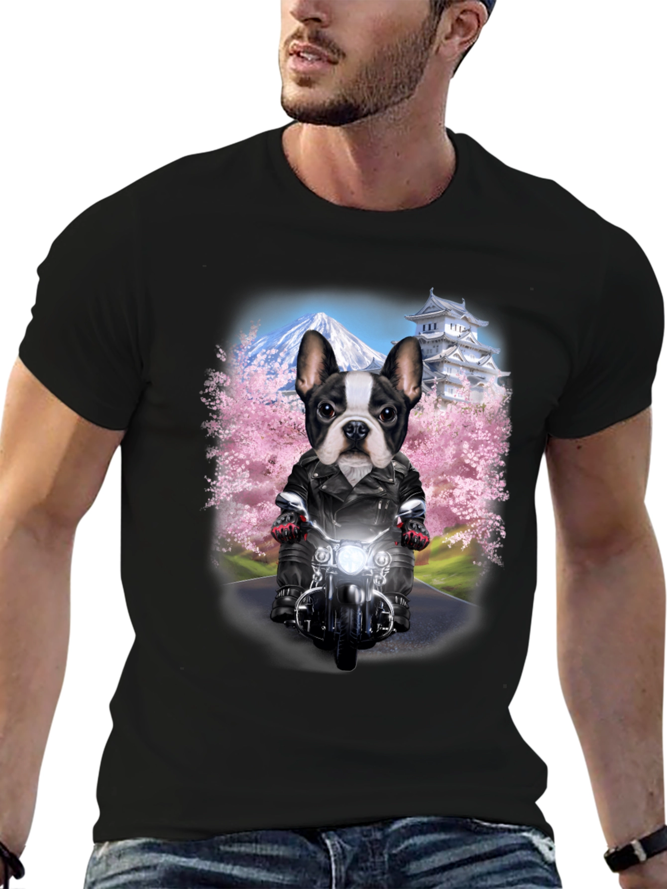 Dog Biker T-Shirt - Mount Fuji Japan