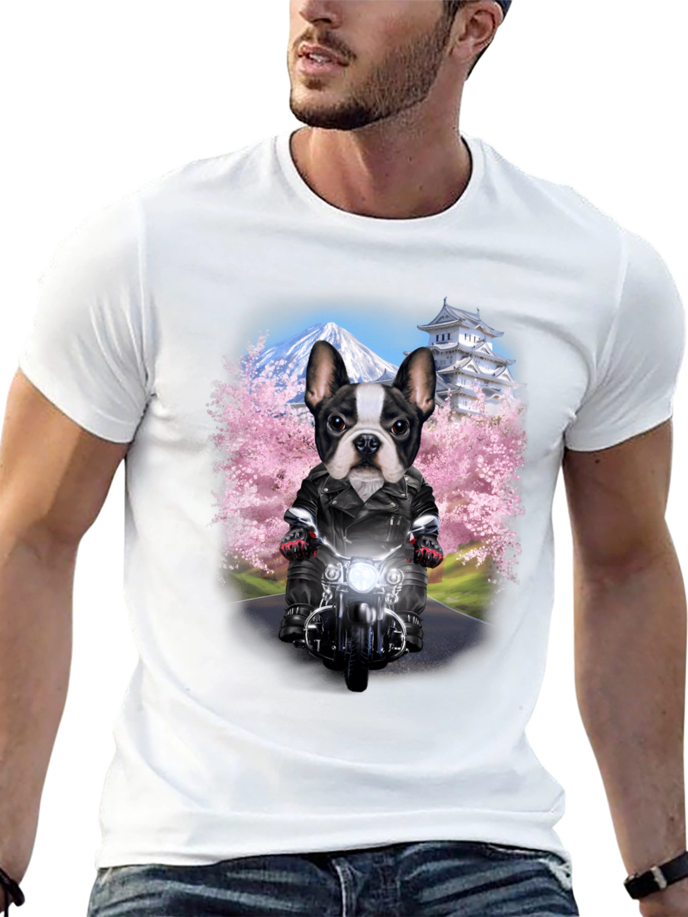 Dog Biker T-Shirt - Mount Fuji Japan