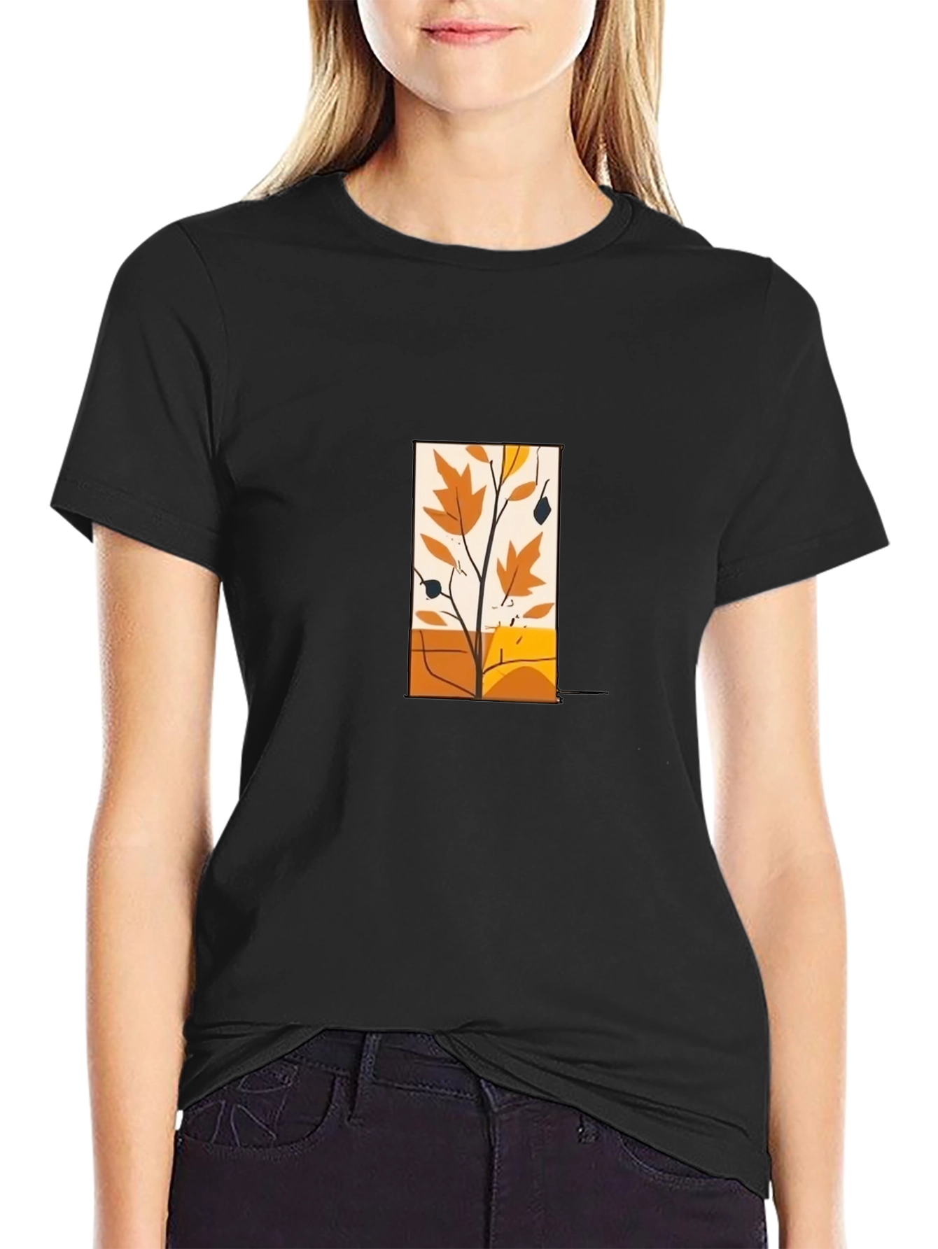 Modern Fall Foliage Graphic Tee - Black