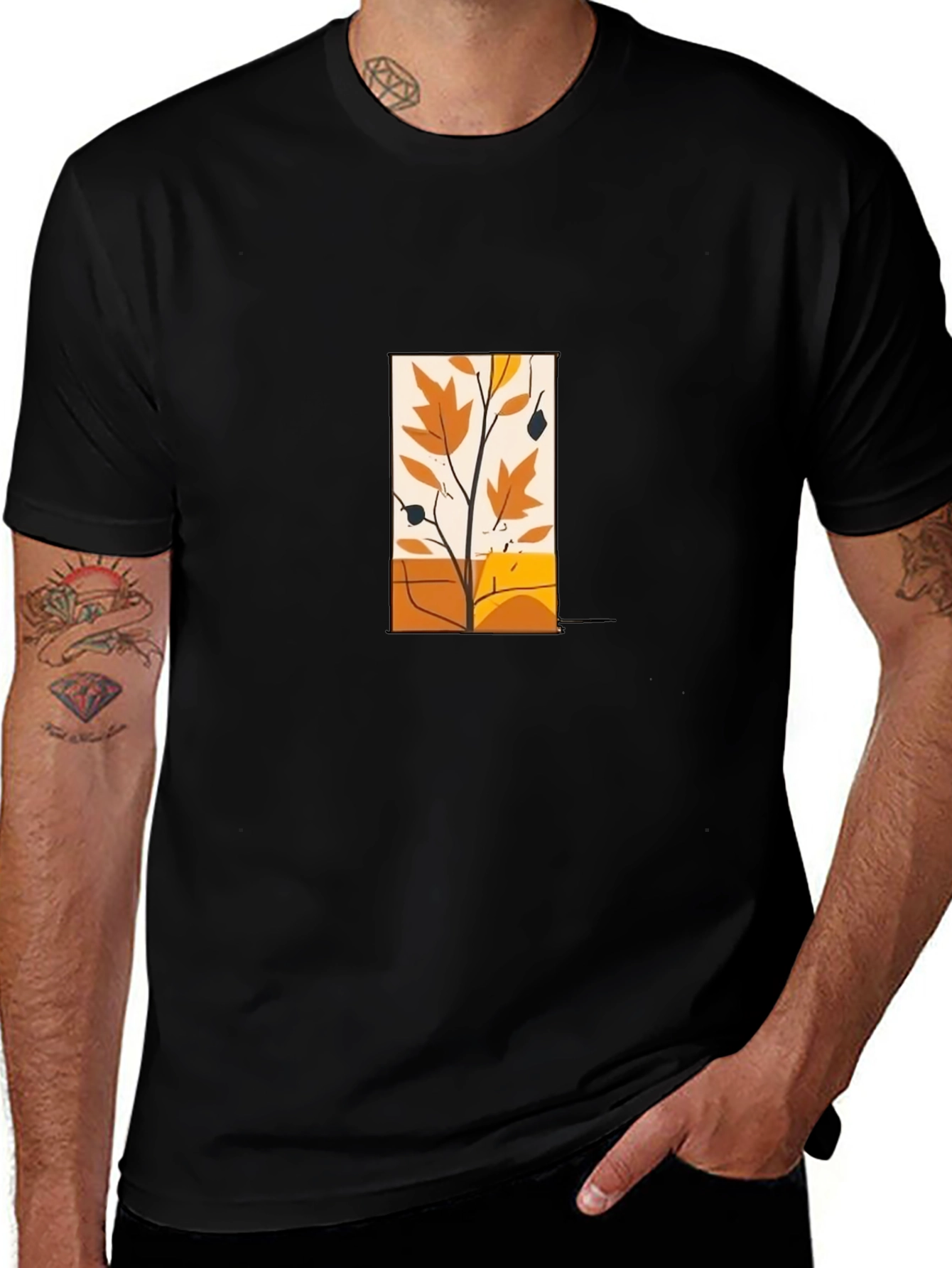 Modern Fall Foliage Graphic Tee - Black