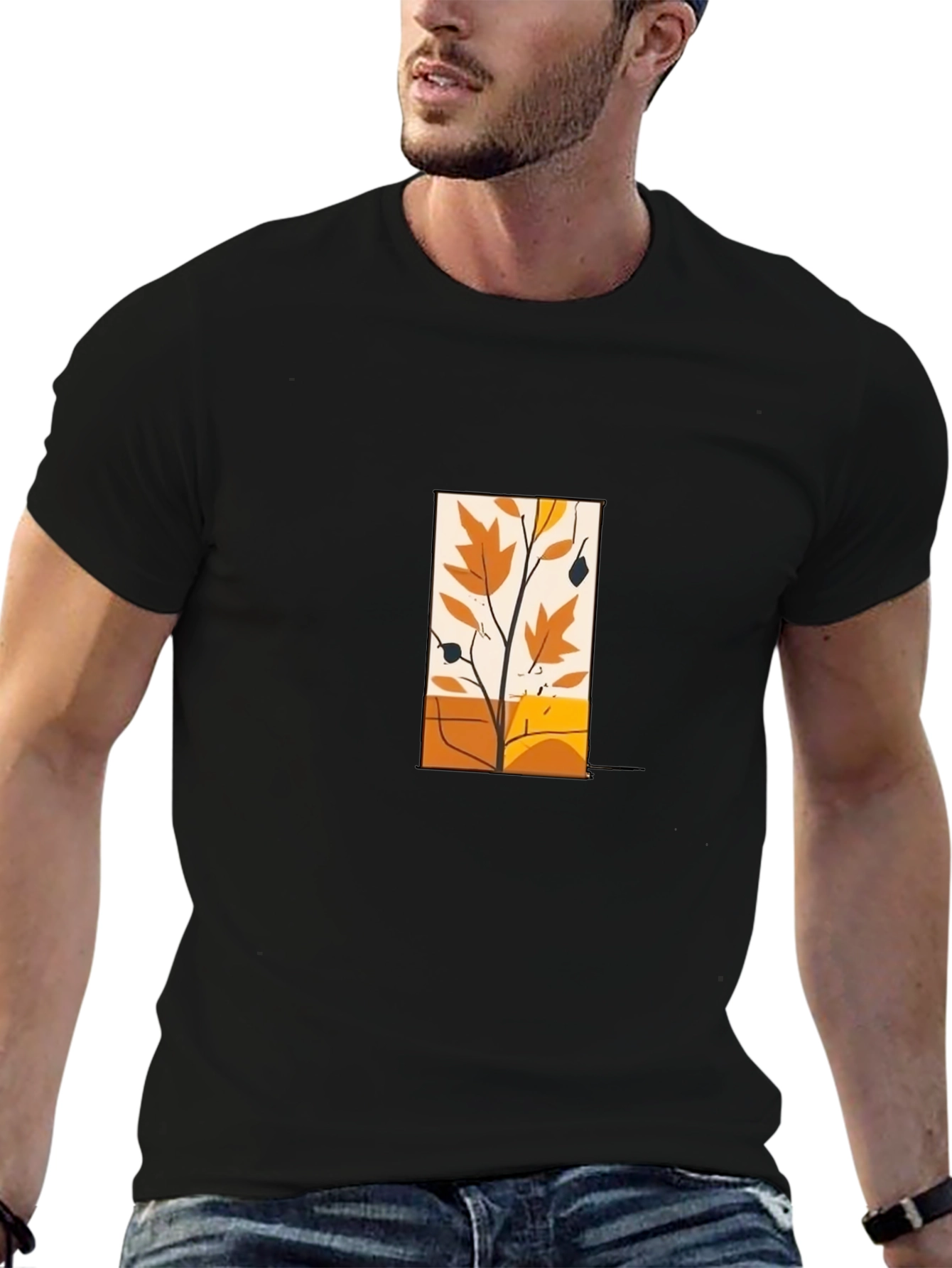 Modern Fall Foliage Graphic Tee - Black