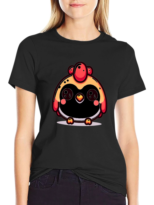 Cute Cartoon Chicken Graphic Black T-Shirt
