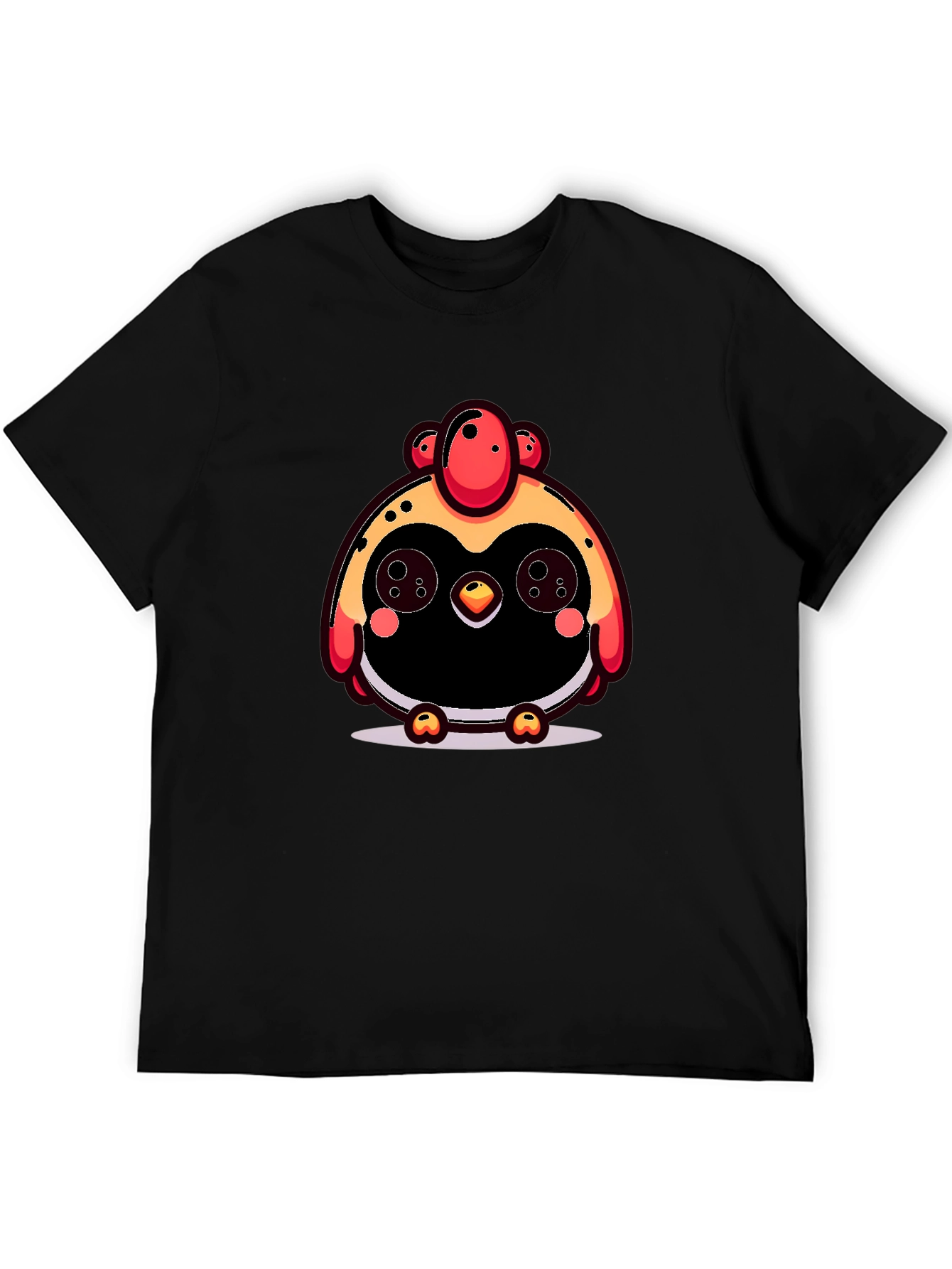 Cute Cartoon Chicken Graphic Black T-Shirt