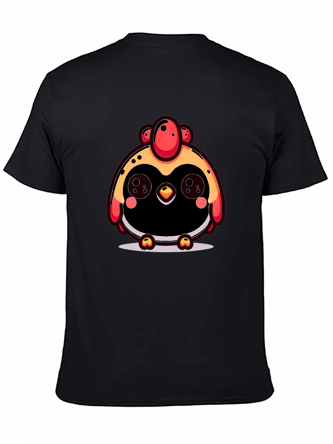 Cute Cartoon Chicken Graphic Black T-Shirt
