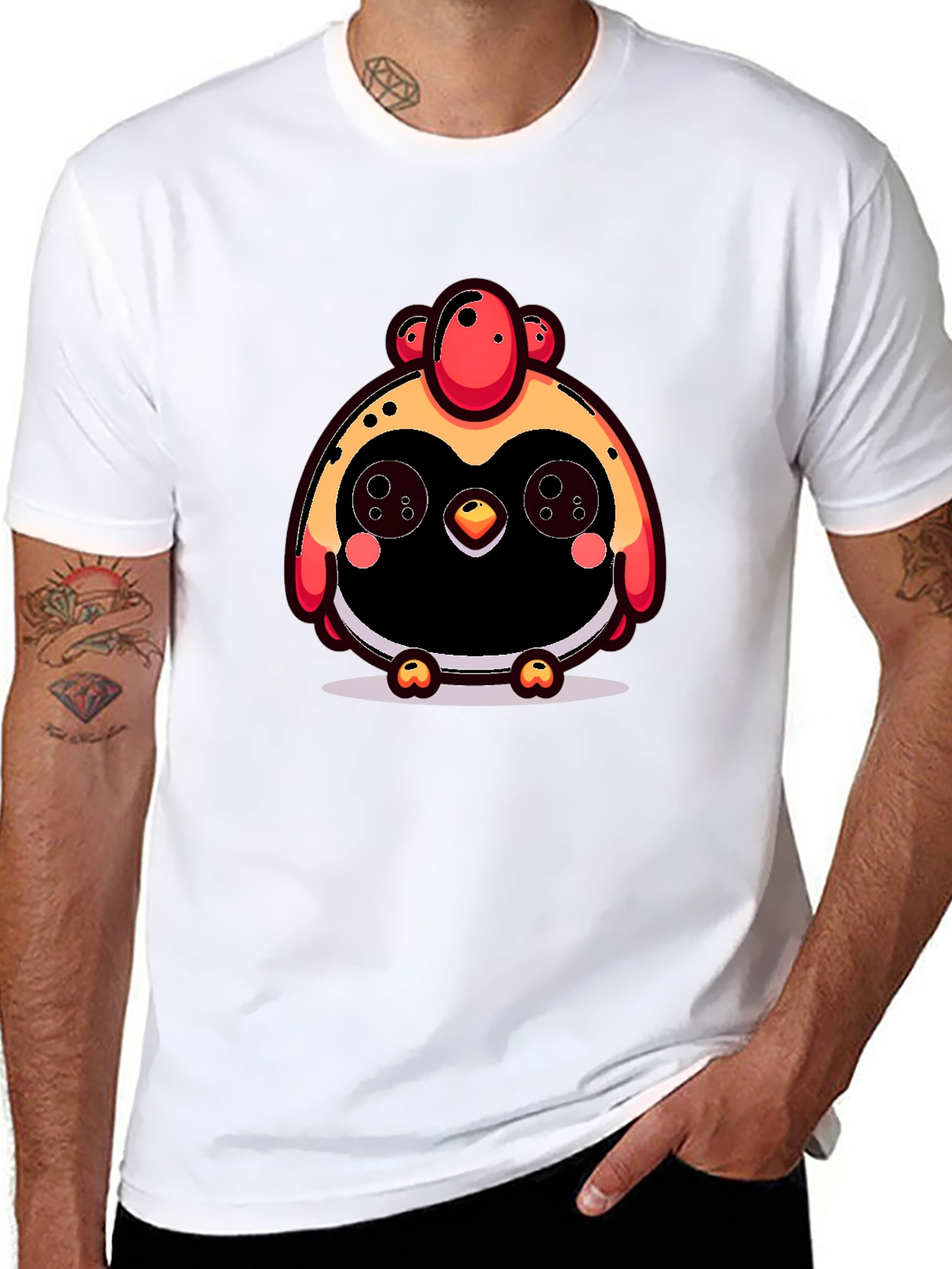 Cute Cartoon Chicken Graphic Black T-Shirt