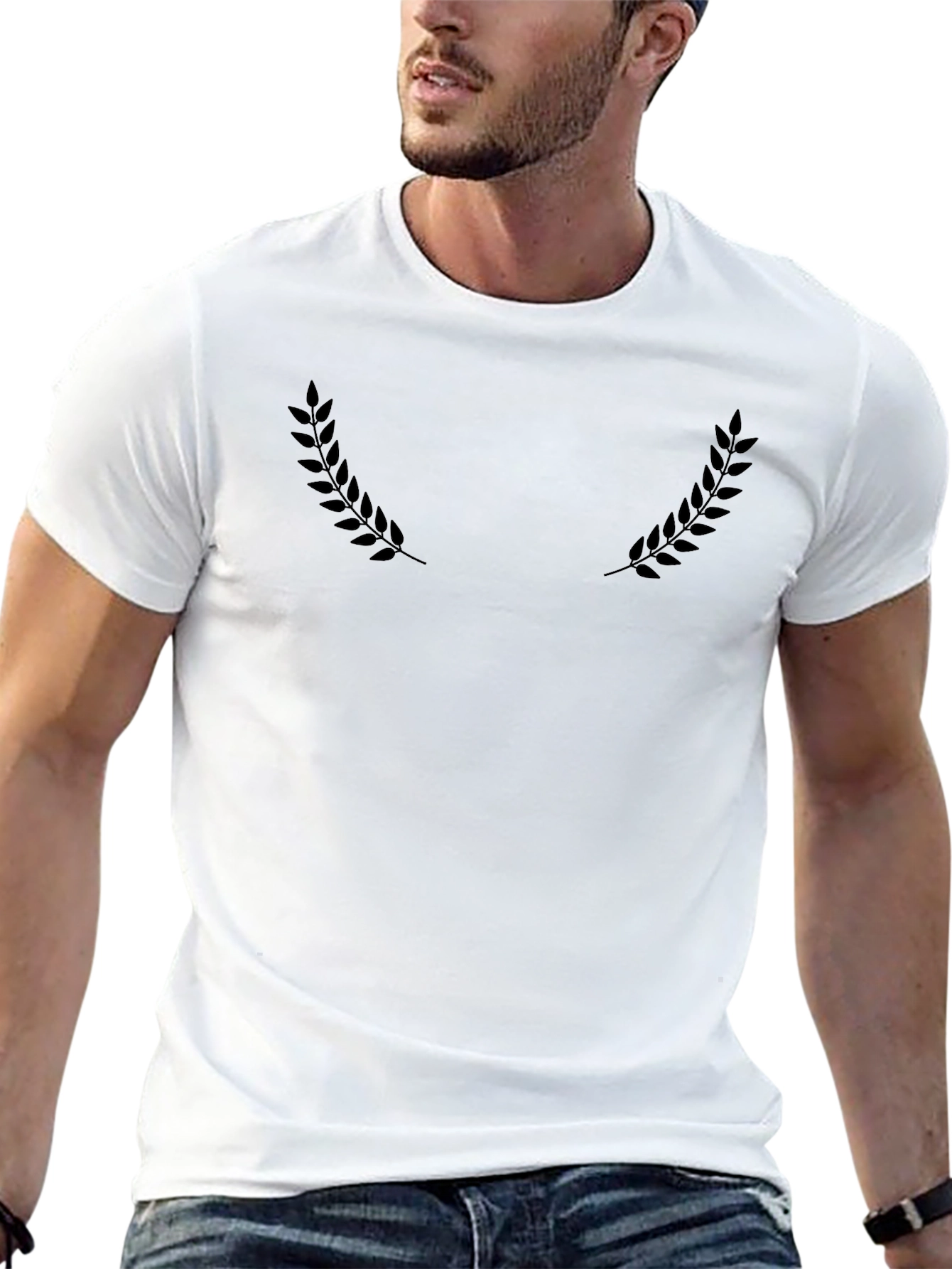 Minimalist Laurel Wreath Graphic Tee - Black
