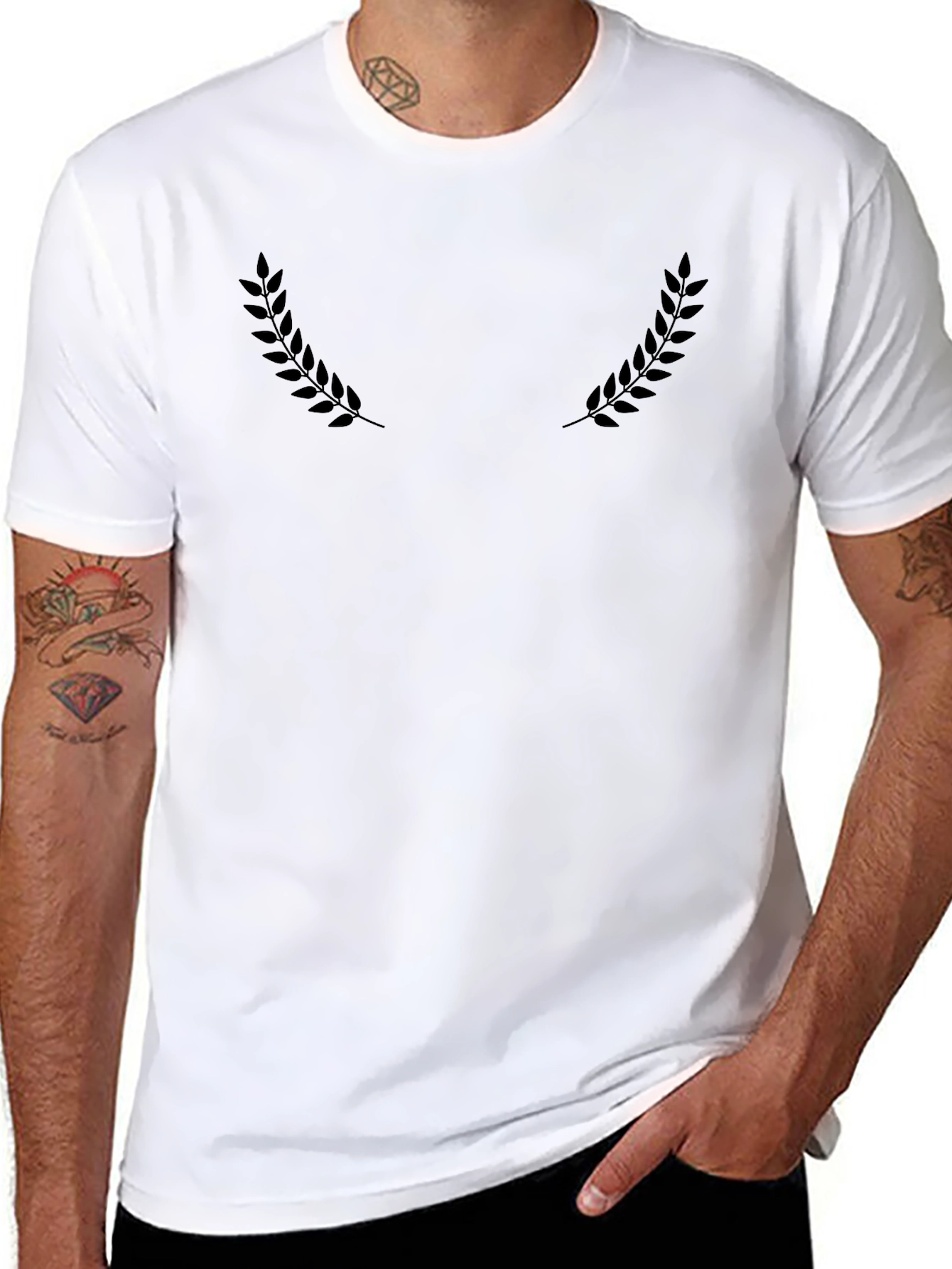 Minimalist Laurel Wreath Graphic Tee - Black