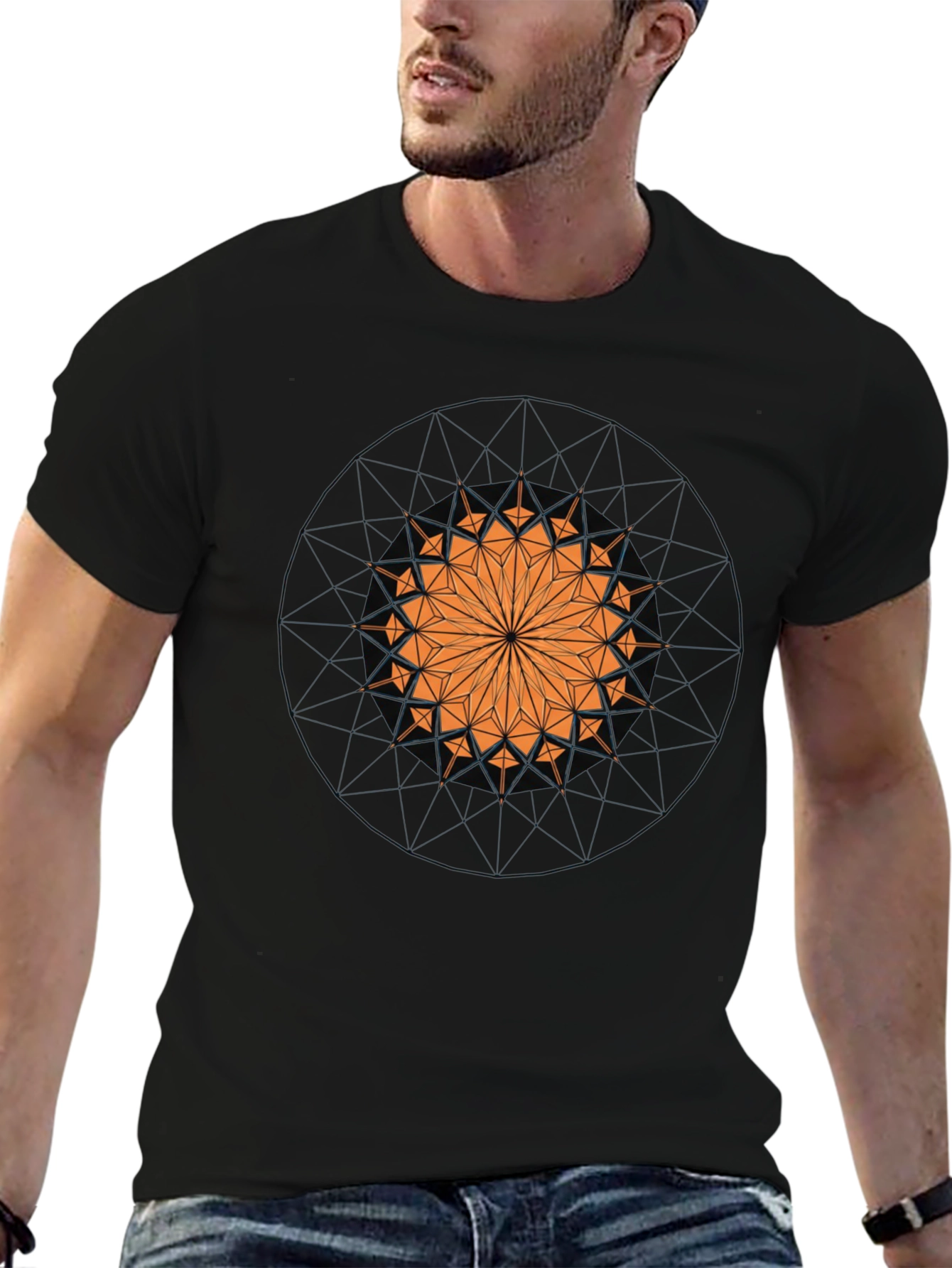 Geometric Mandala Graphic Print Black T-Shirt