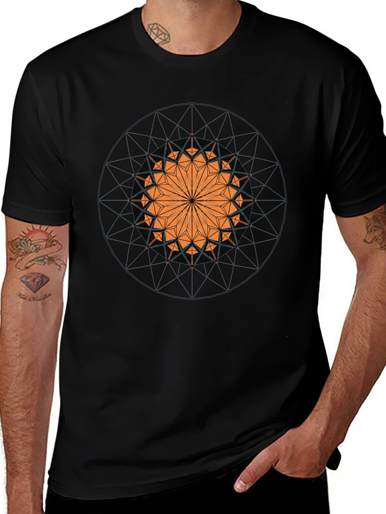 Geometric Mandala Graphic Print Black T-Shirt