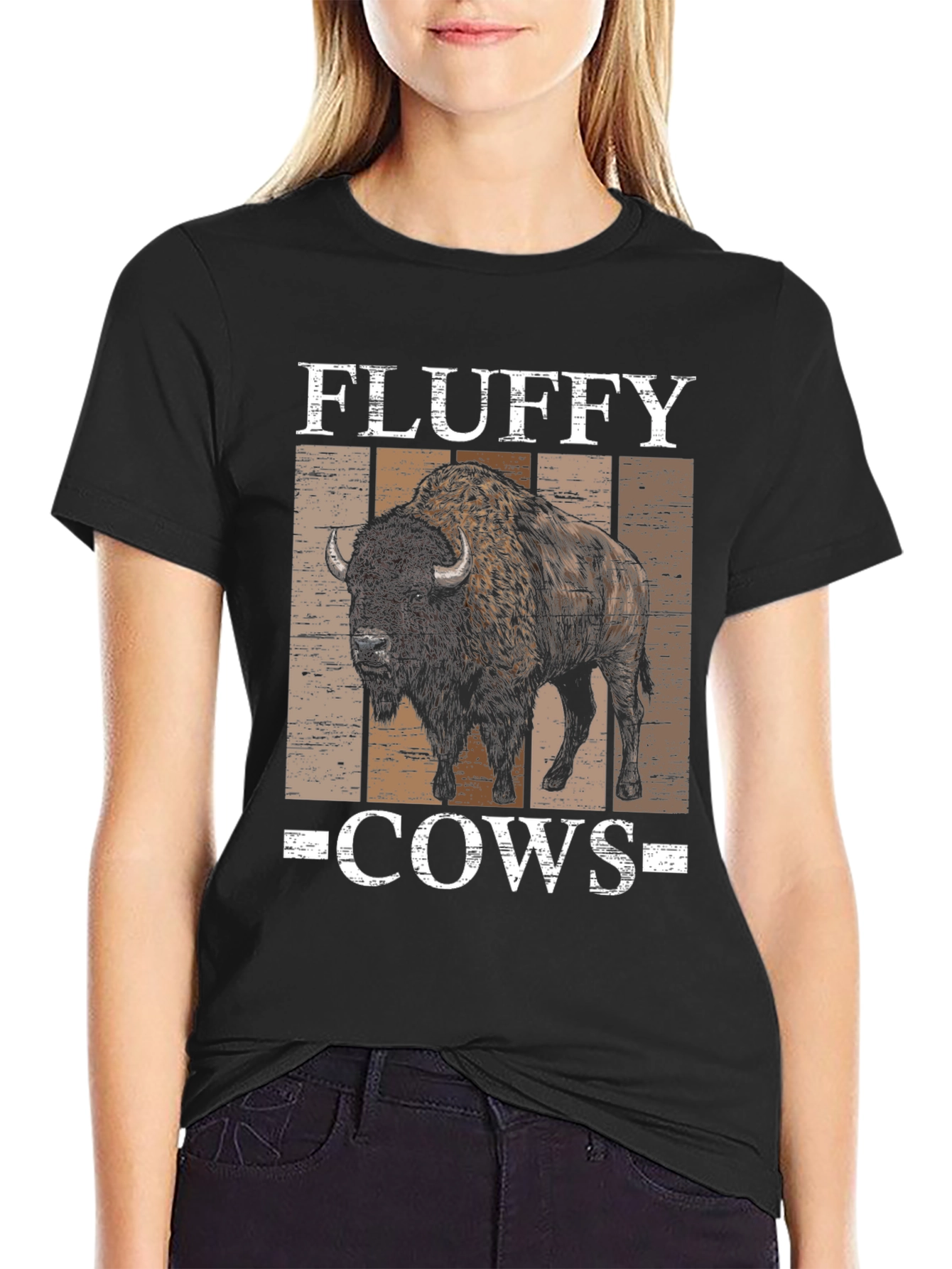 Fluffy Cows Bison Graphic Tee - Black