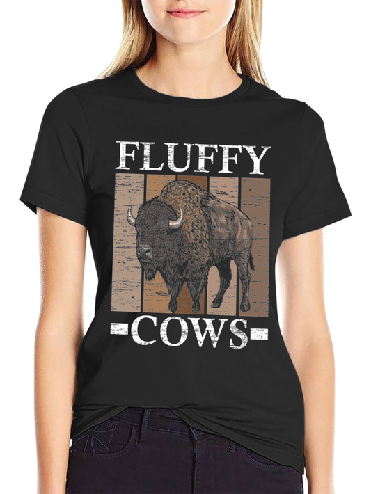Fluffy Cows Bison Graphic Tee - Black