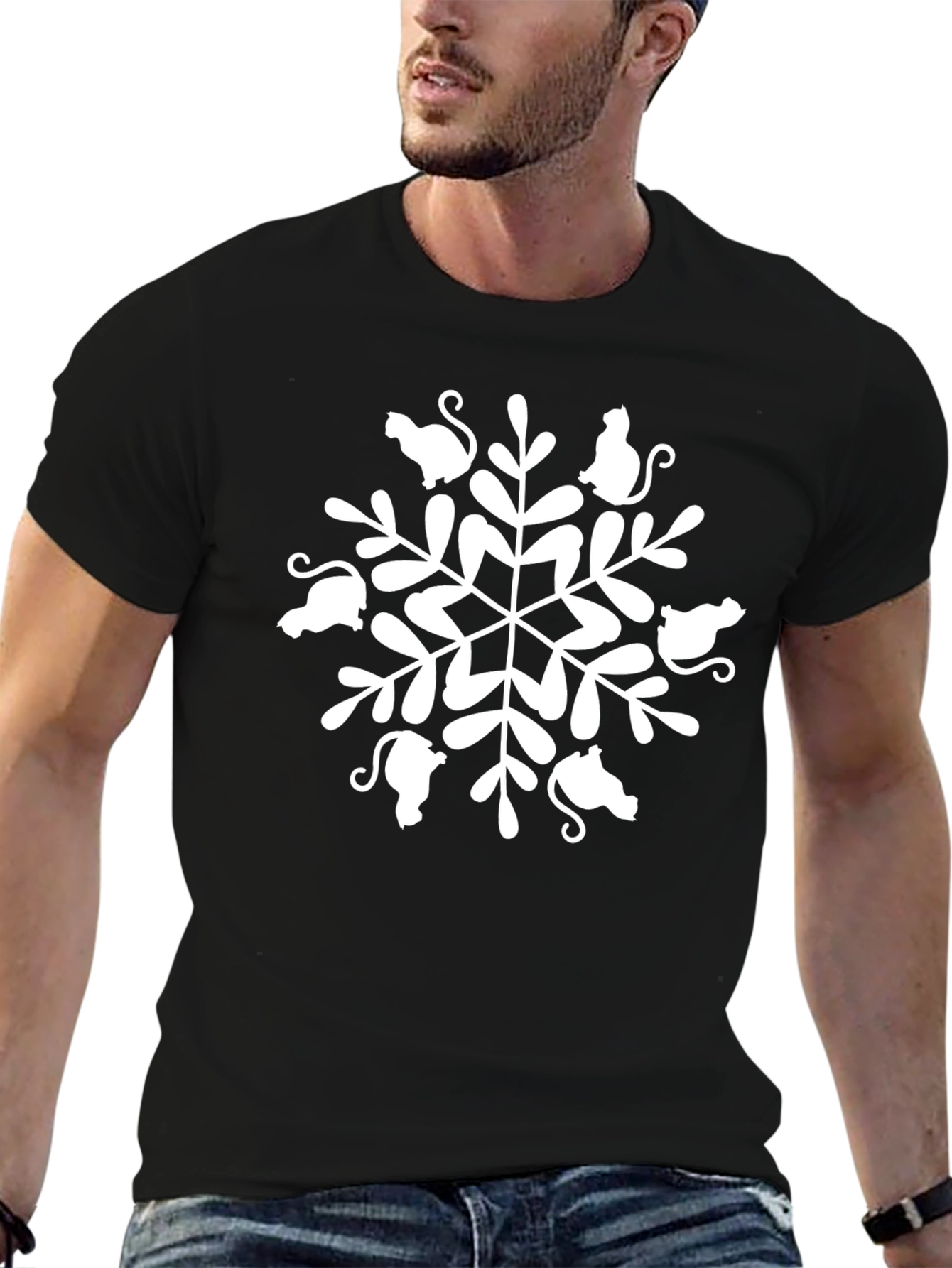 Cat Snowflake Black Graphic Tee