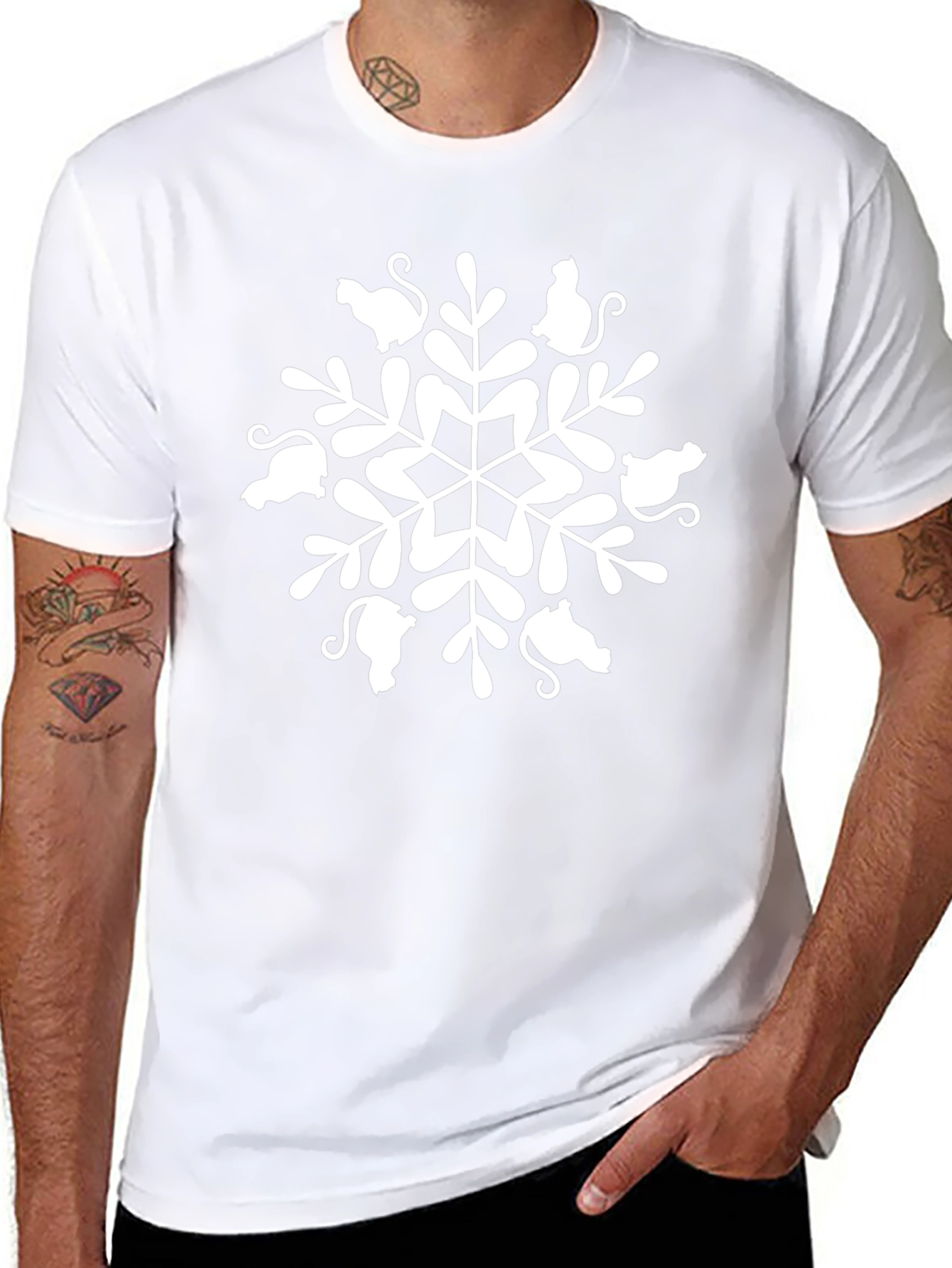Cat Snowflake Black Graphic Tee