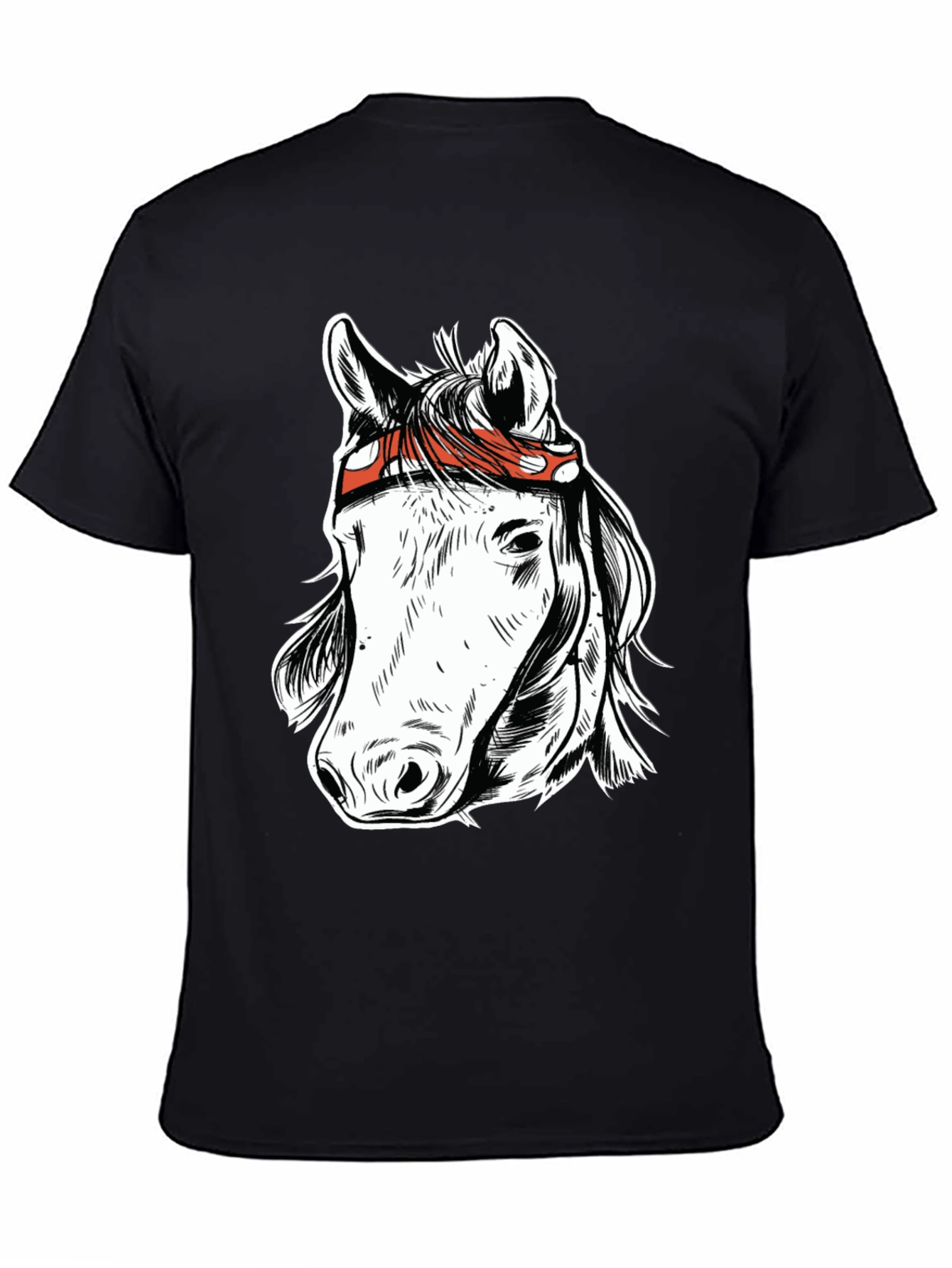 Horse Graphic Tee - Black Cotton Blend T-Shirt