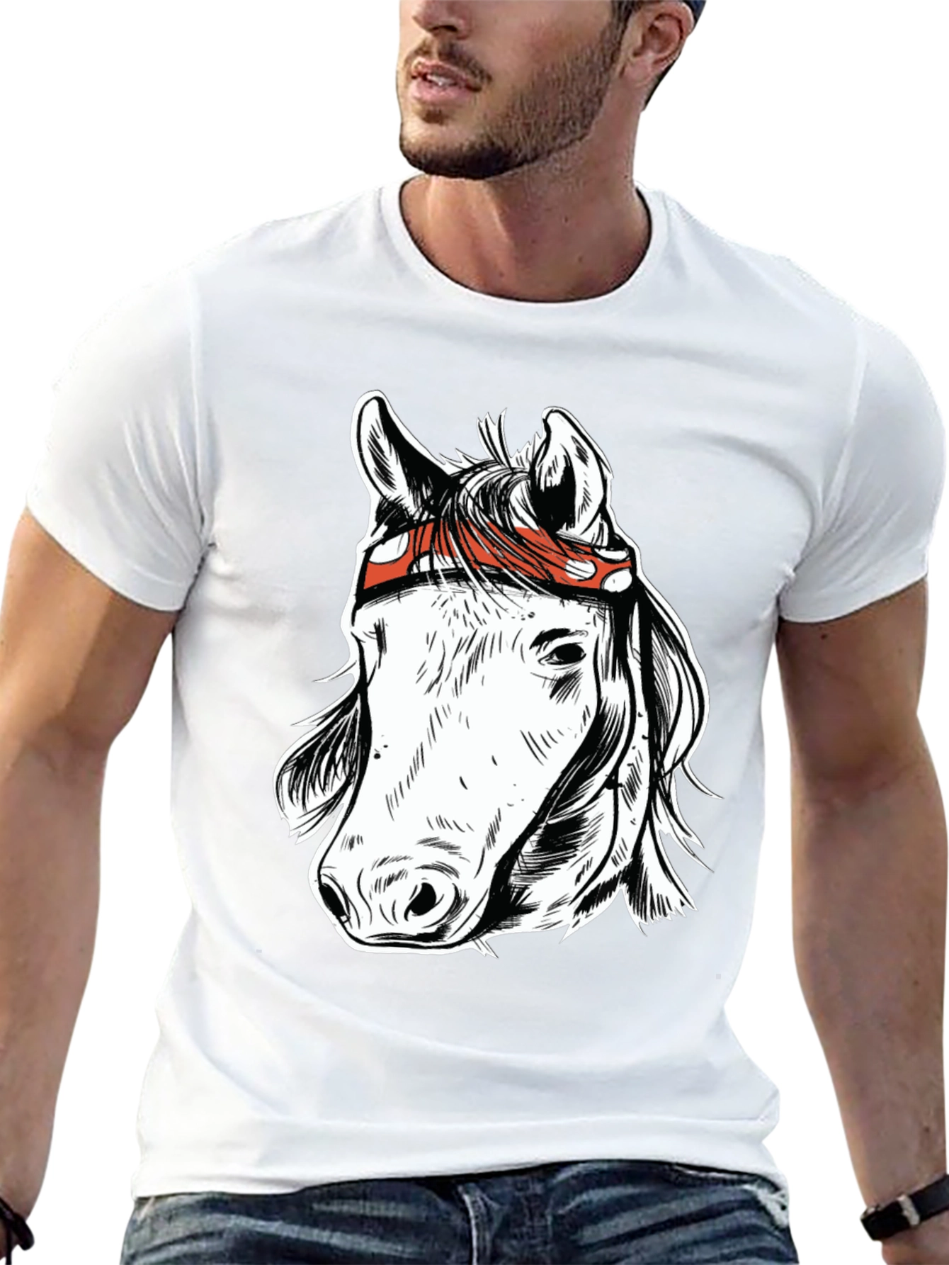 Horse Graphic Tee - Black Cotton Blend T-Shirt