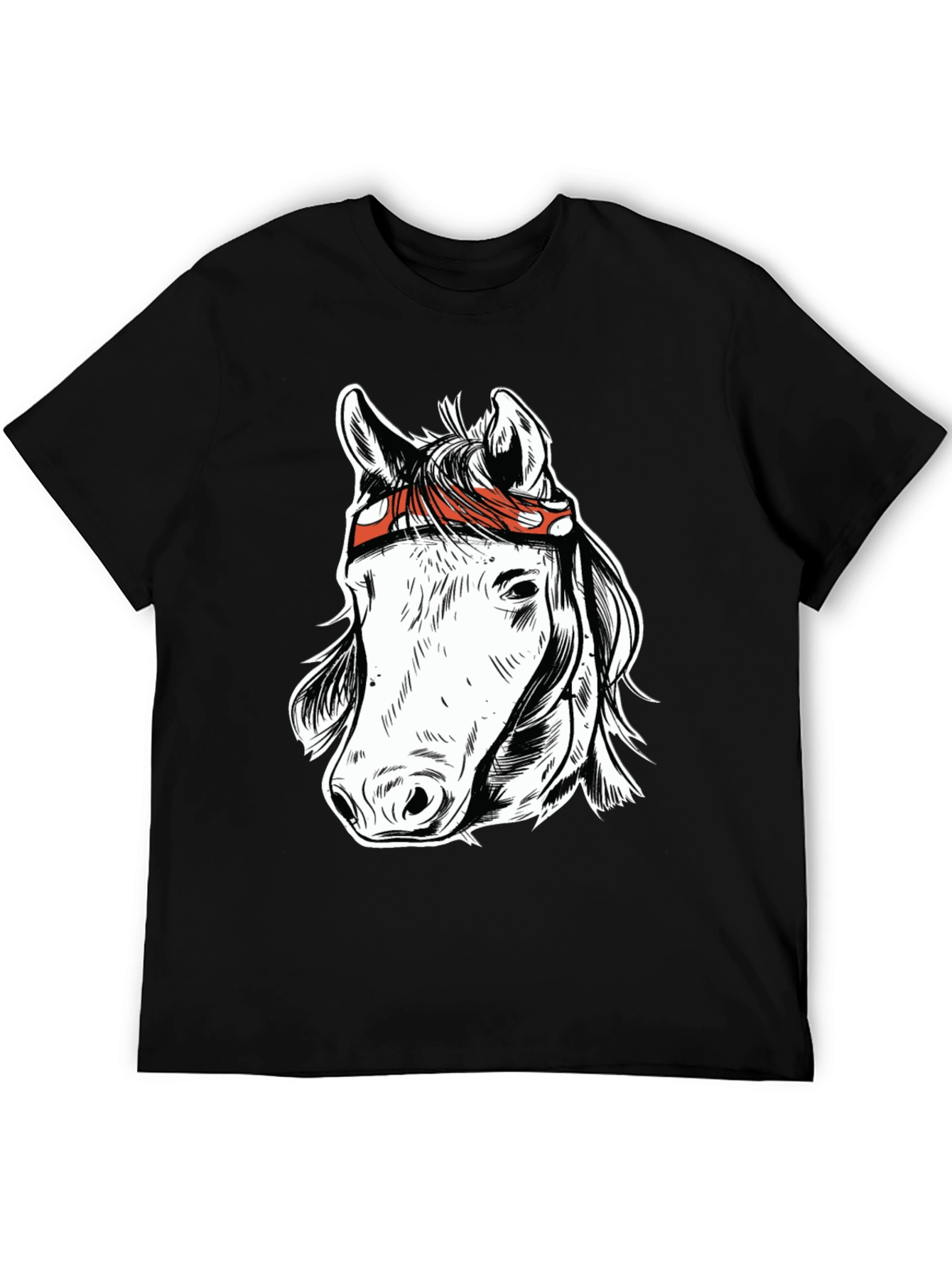 Horse Graphic Tee - Black Cotton Blend T-Shirt