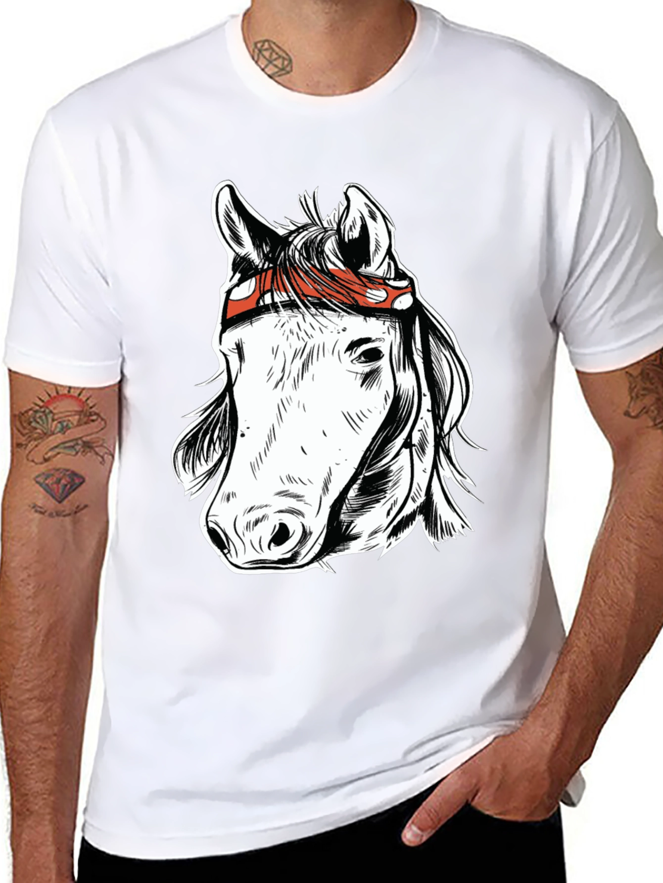 Horse Graphic Tee - Black Cotton Blend T-Shirt