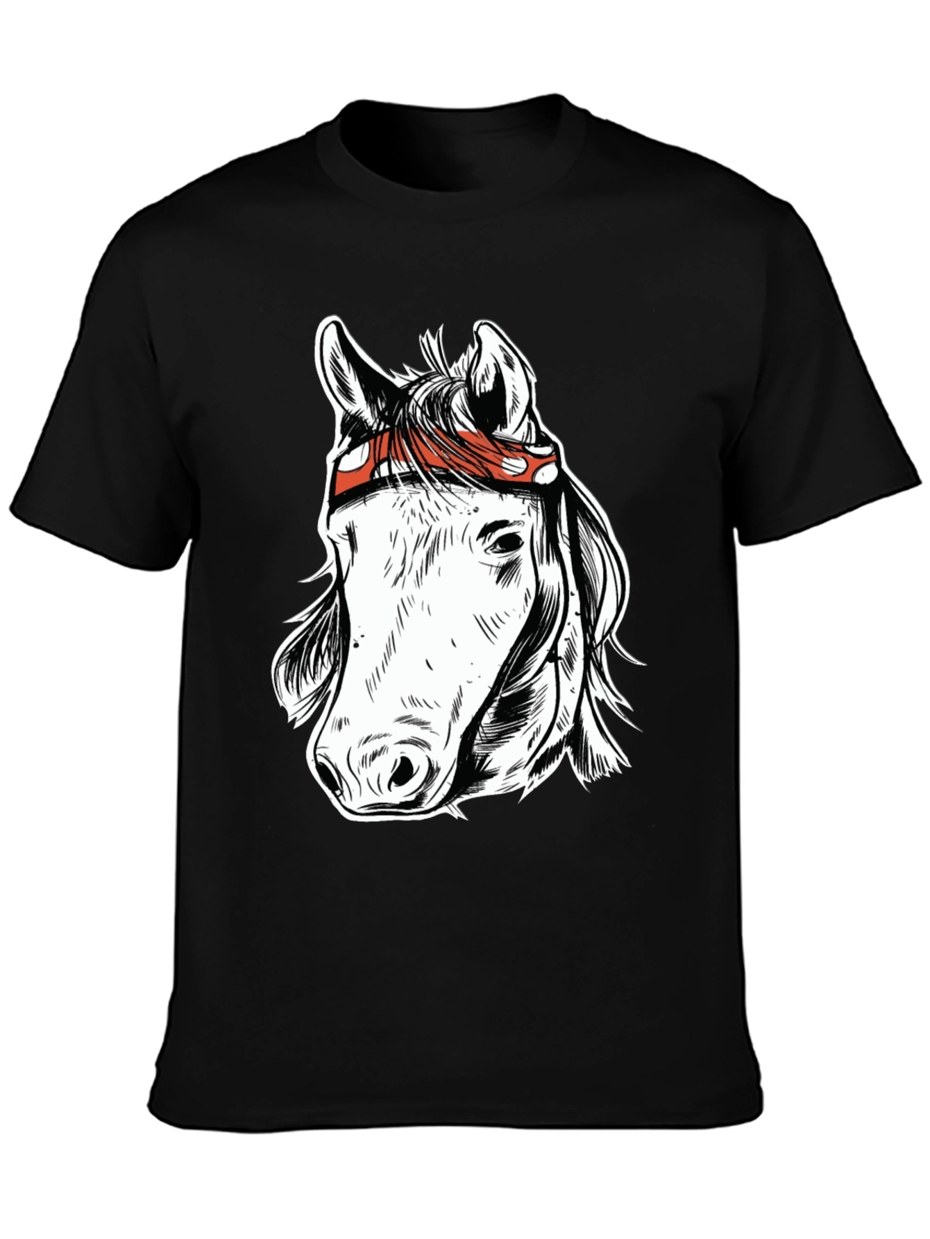 Horse Graphic Tee - Black Cotton Blend T-Shirt