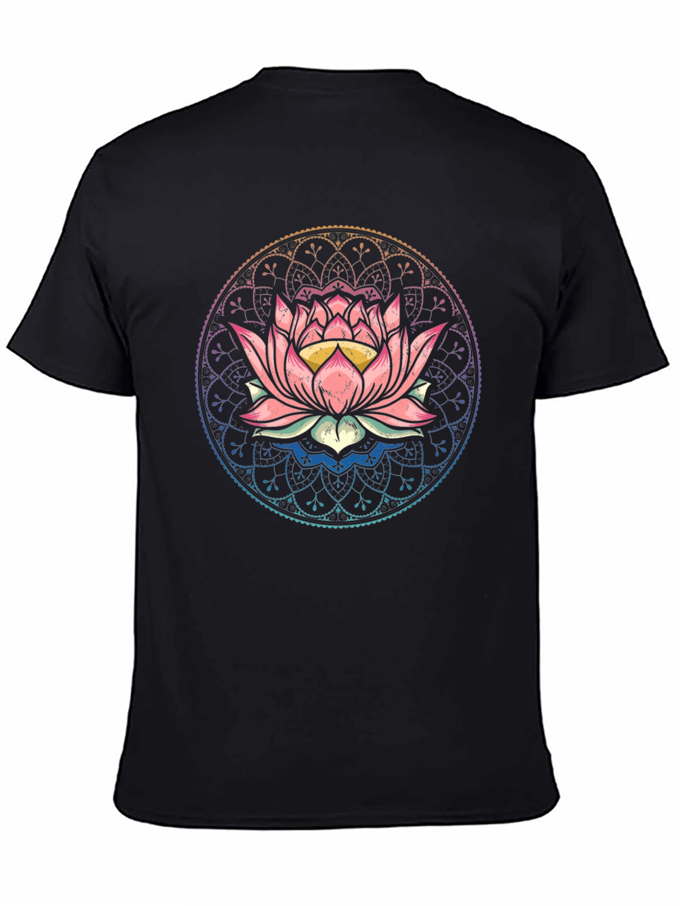 Lotus Mandala Graphic Tee - Black Cotton Comfort