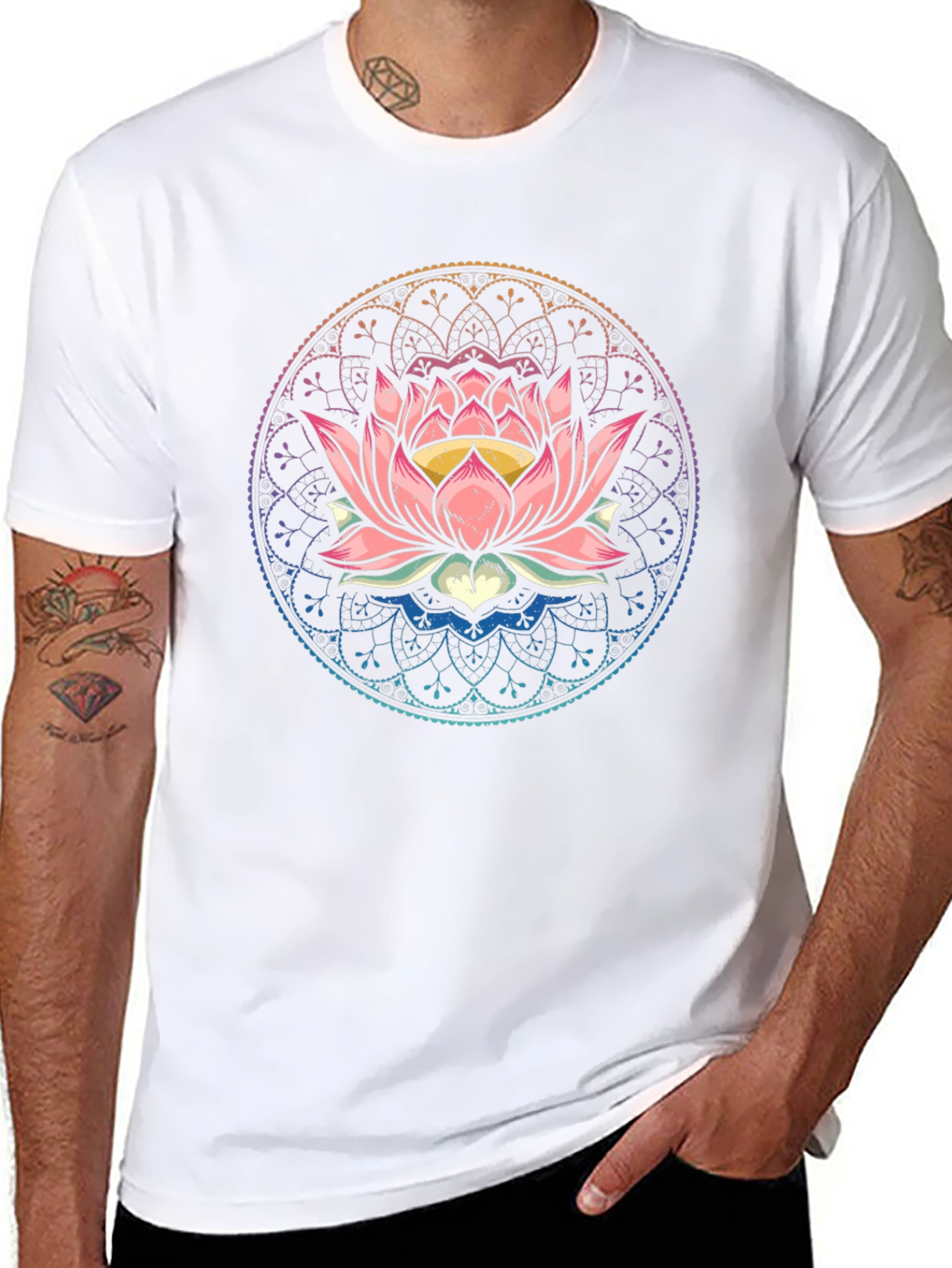 Lotus Mandala Graphic Tee - Black Cotton Comfort