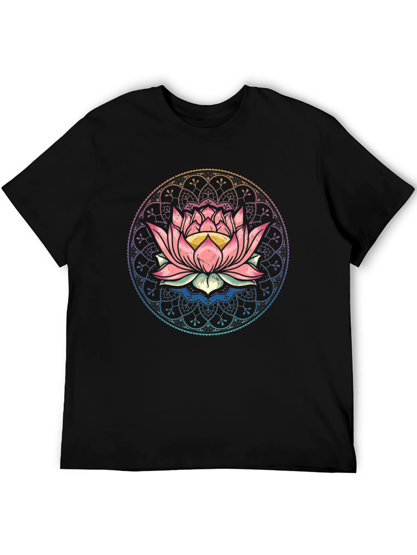 Lotus Mandala Graphic Tee - Black Cotton Comfort