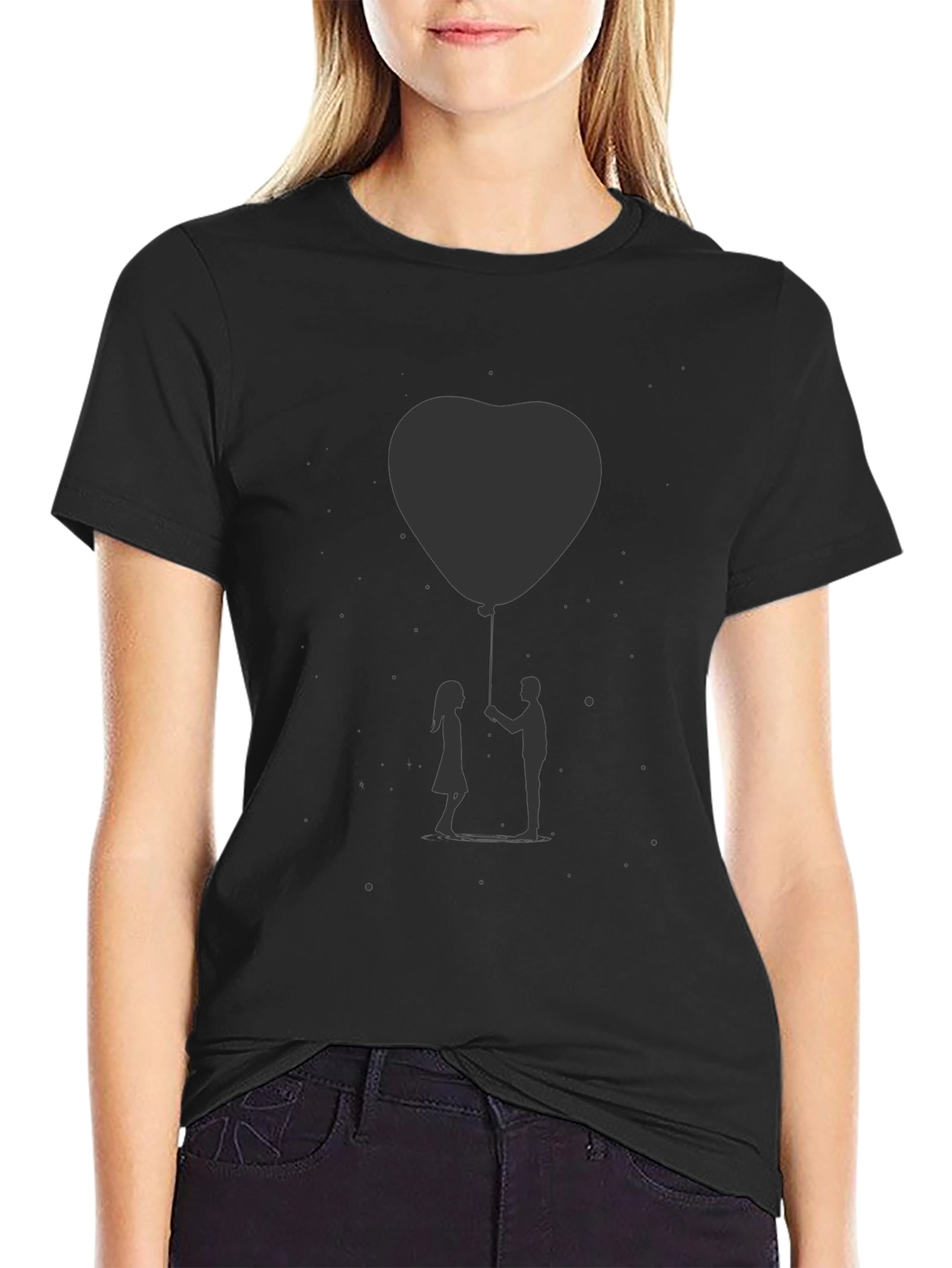 Heart Balloon Graphic Tee - Black