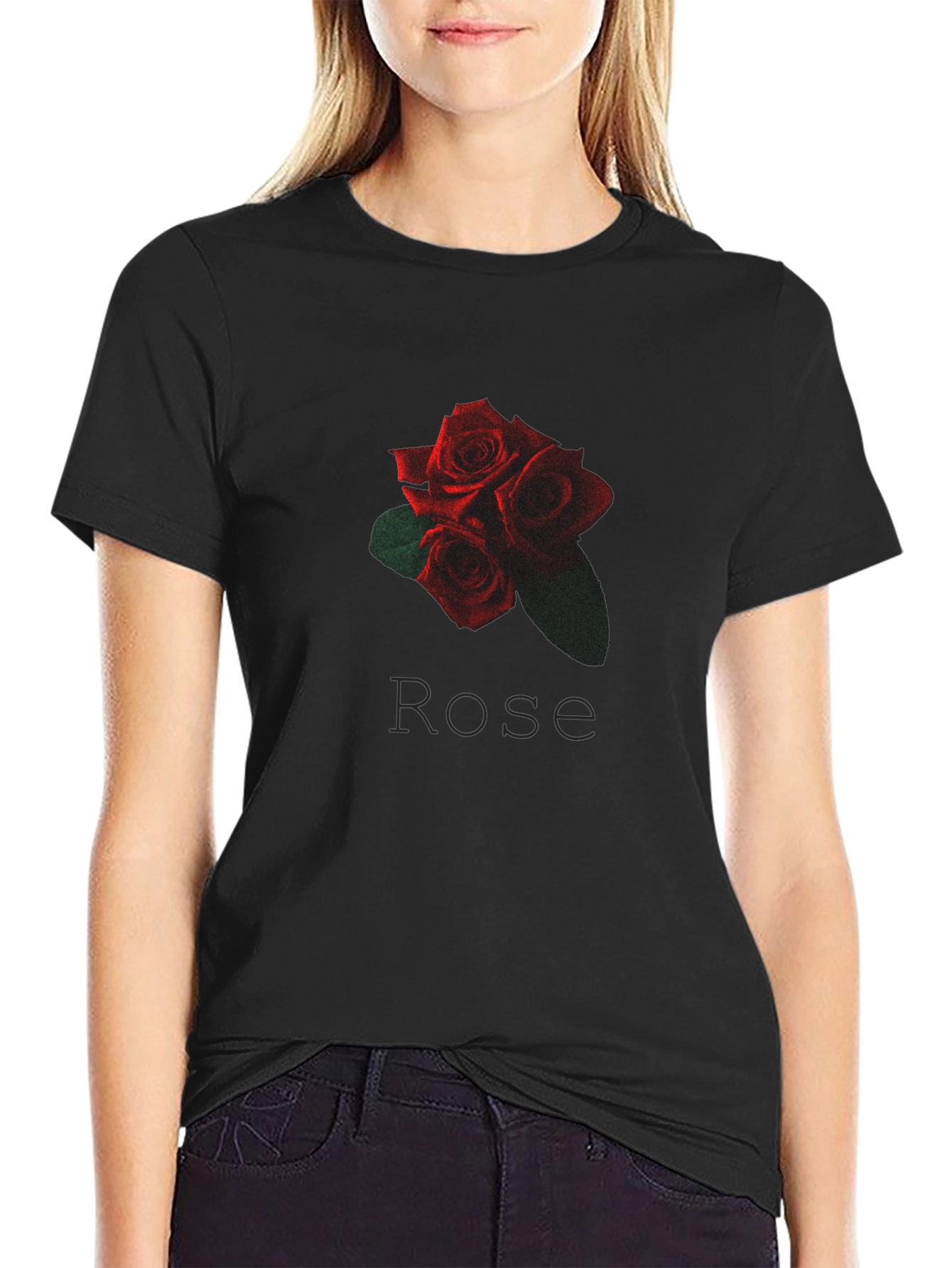 Rose Graphic Black T-Shirt - Floral Design