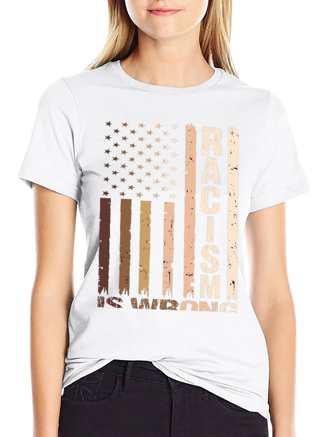 Racism Is Wrong American Flag T-Shirt