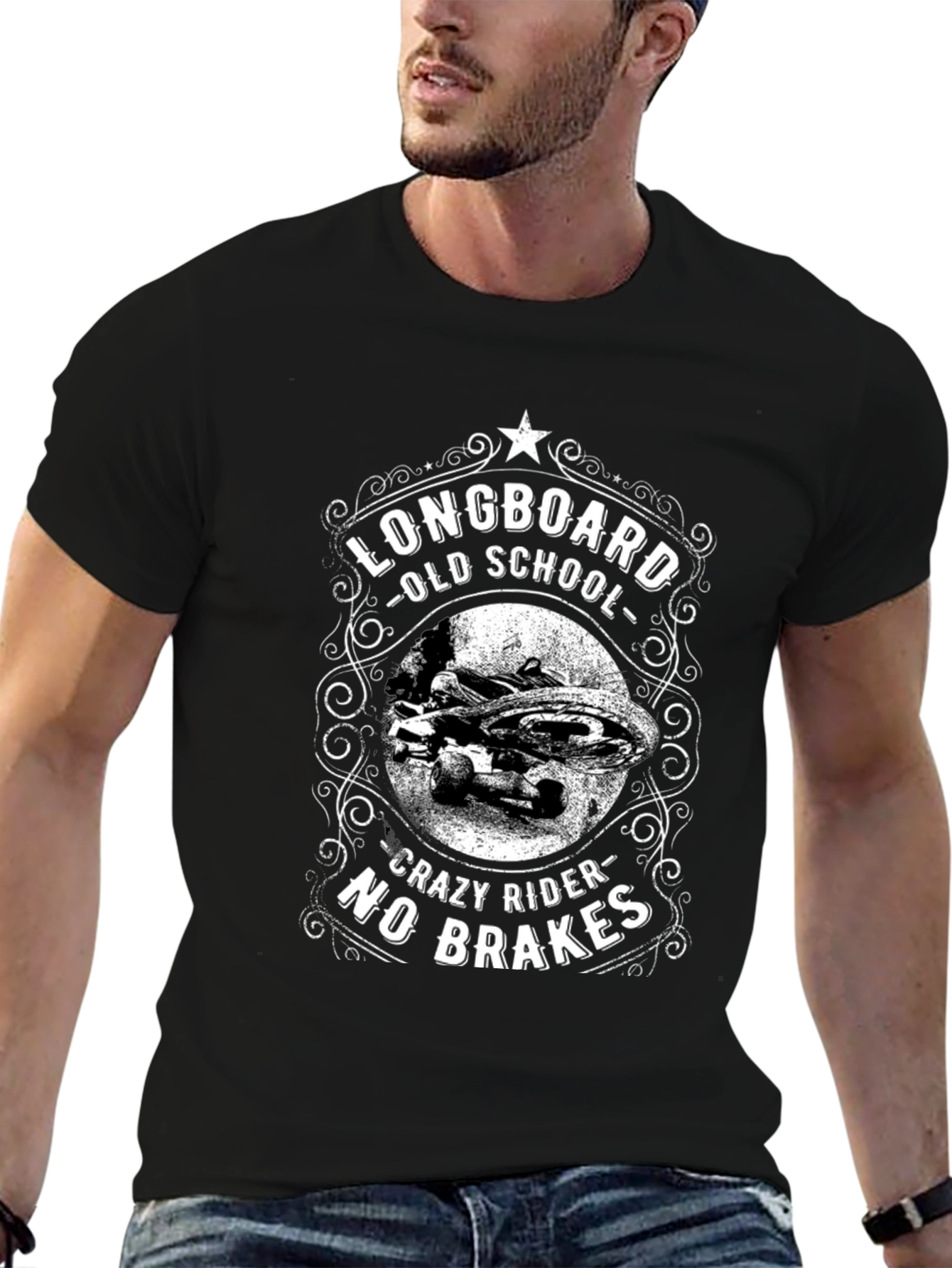 Longboard Old School T-Shirt - Crazy Rider No Brakes