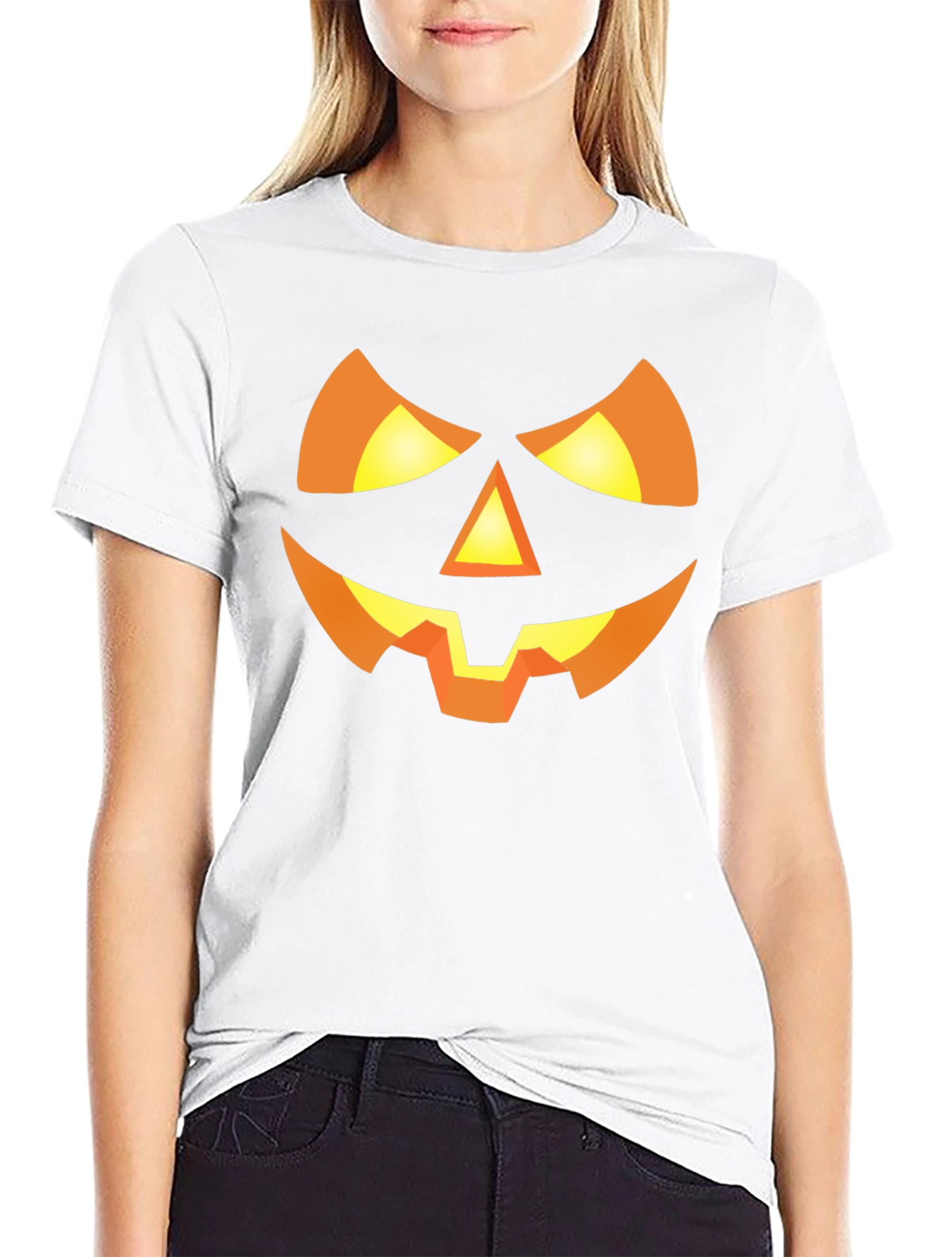 Halloween Pumpkin Face Graphic Tee - Spooky Fun!
